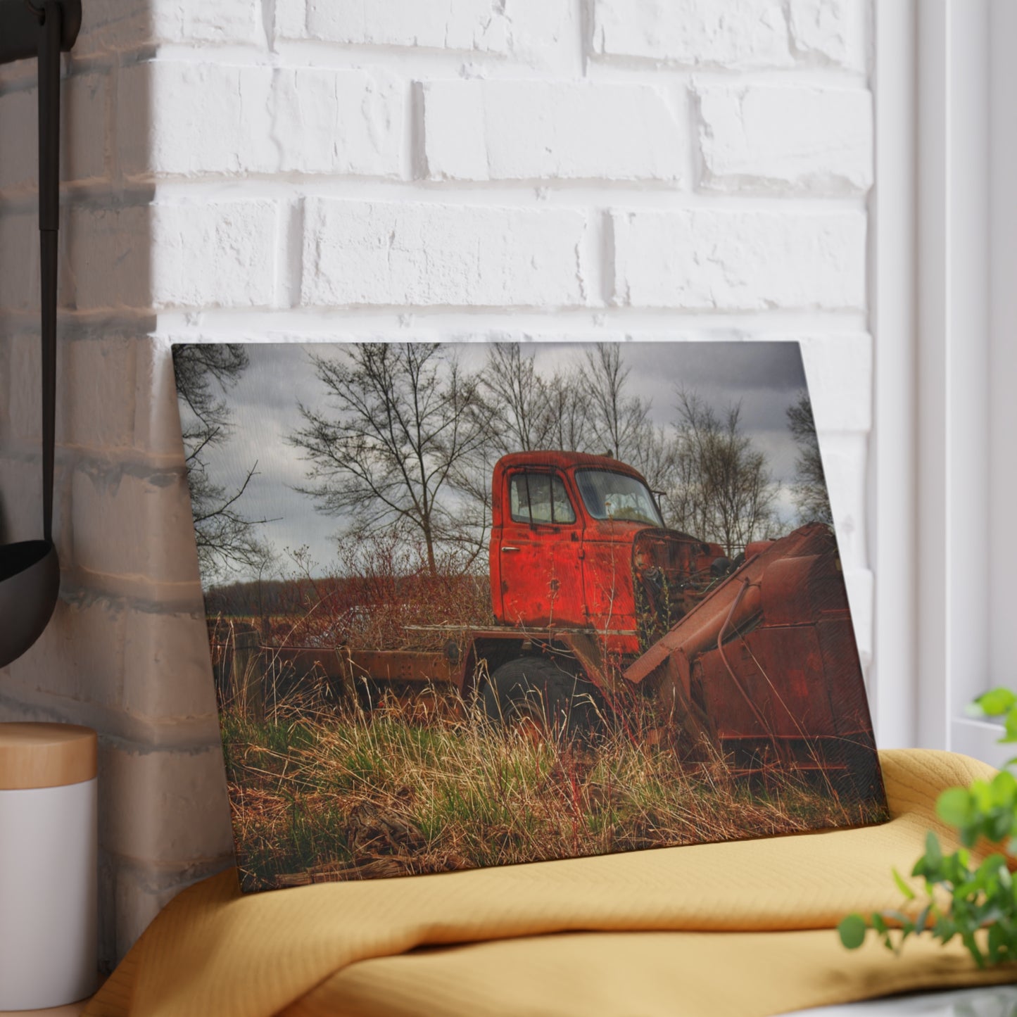 U R There Photography North Gates Road Rusted Red Rustic Farmhouse Tempered-Glass Cutting Board
