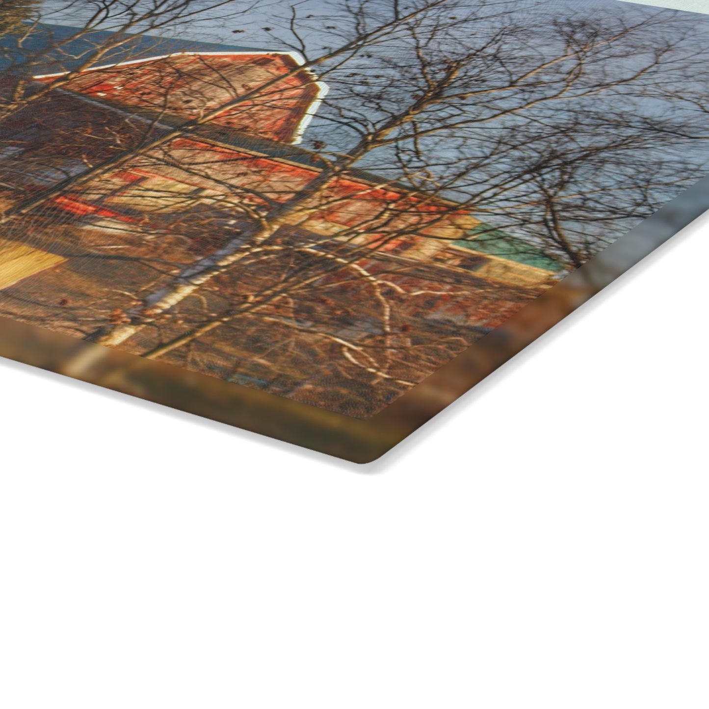 U R There Photography Otter Lake Road Hillside Red Rustic Farmhouse Tempered-Glass Cutting Board