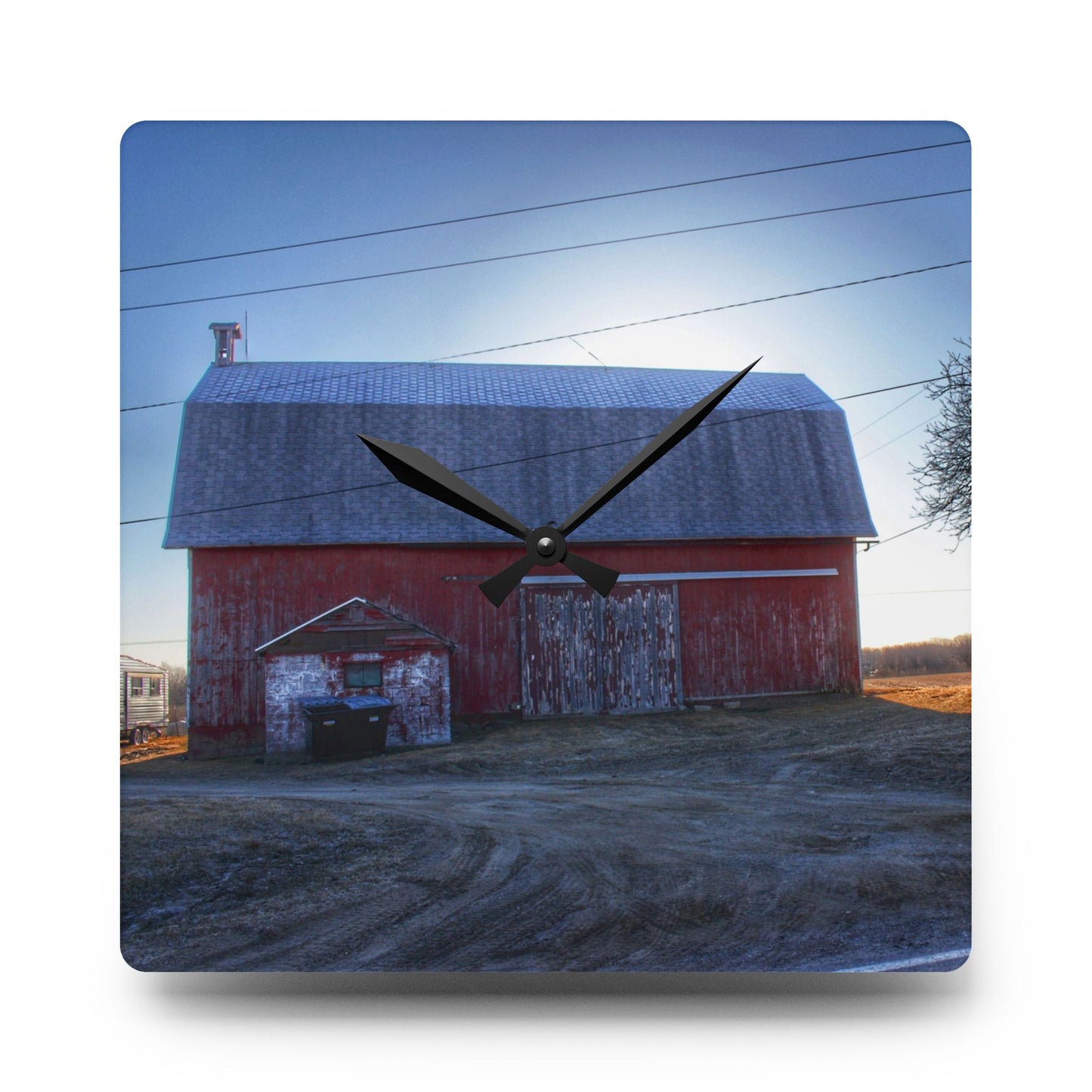 U R There Photography Rochester Red on a Spring Morning Rustic Farmhouse Acrylic Analog Wall Clock