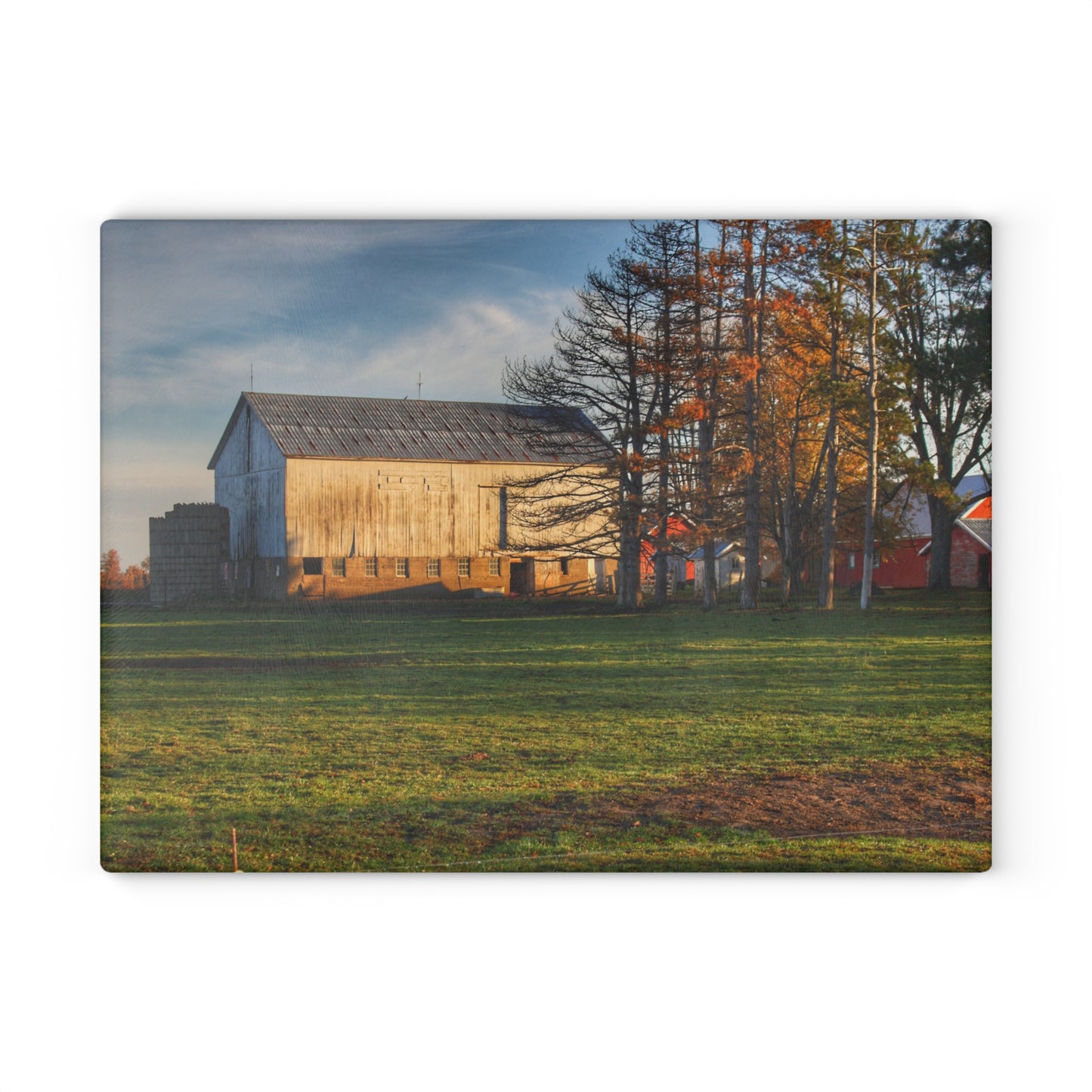 U R There Photography Peck Road White Rustic Farmhouse Tempered-Glass Cutting Board