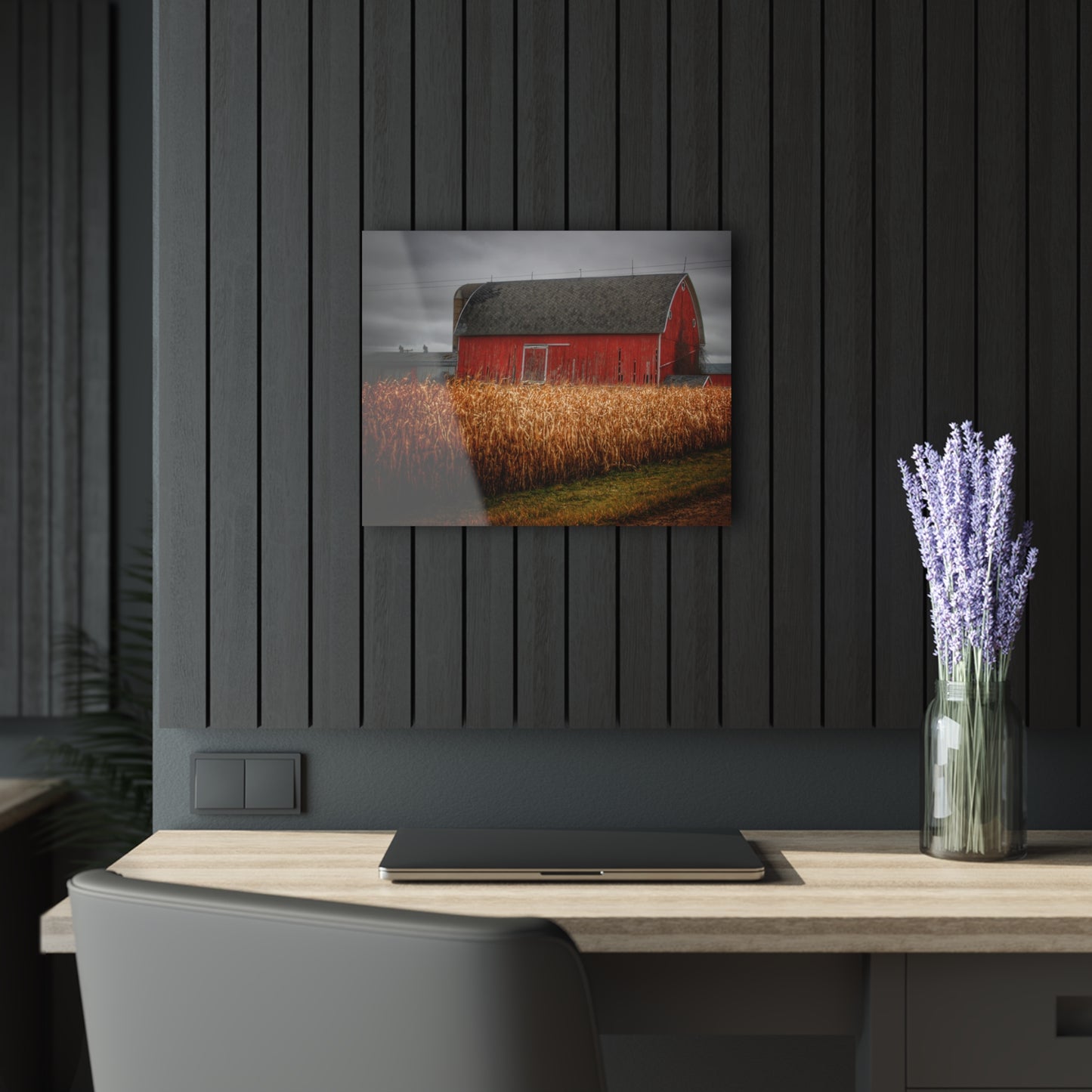 U R There Photography Slattery Road Cornfield Red Rustic Farmhouse Acrylic Wall Print