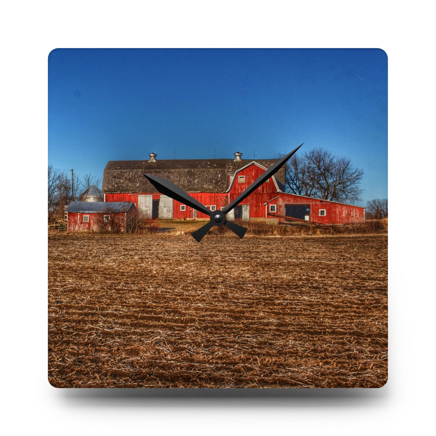 U R There Photography Rochester Road Red II Rustic Farmhouse Acrylic Analog Wall Clock
