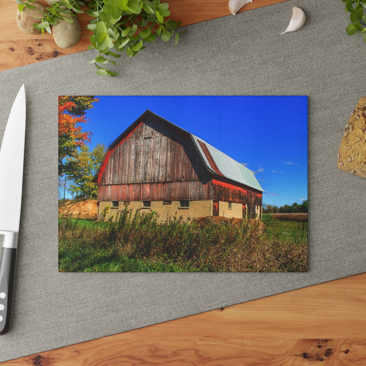 U R There Photography Byington Road Red II Rustic Farmhouse Tempered-Glass Cutting Board
