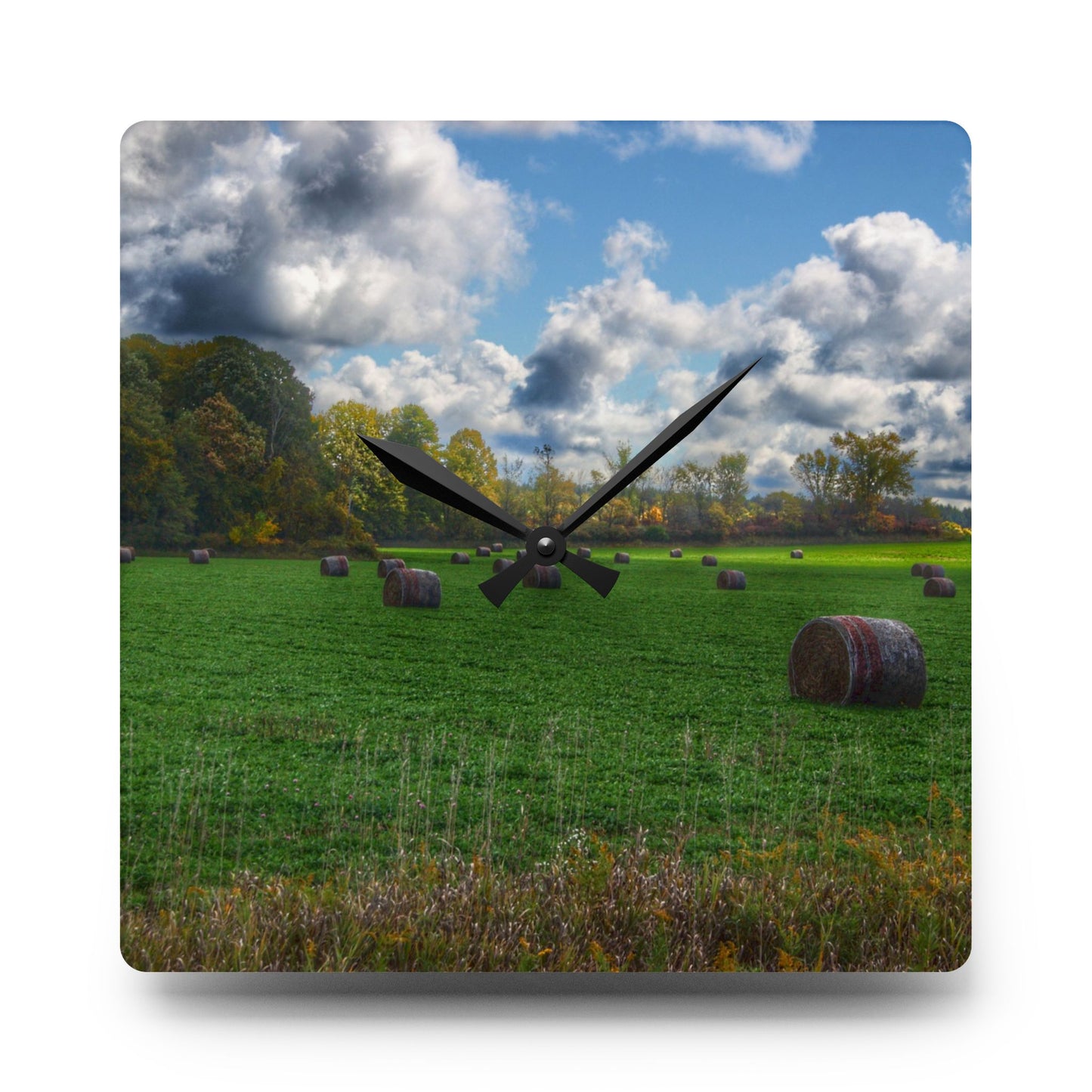 U R There Photography Haybale Heaven 2020 Rustic Farmhouse Acrylic Analog Wall Clock