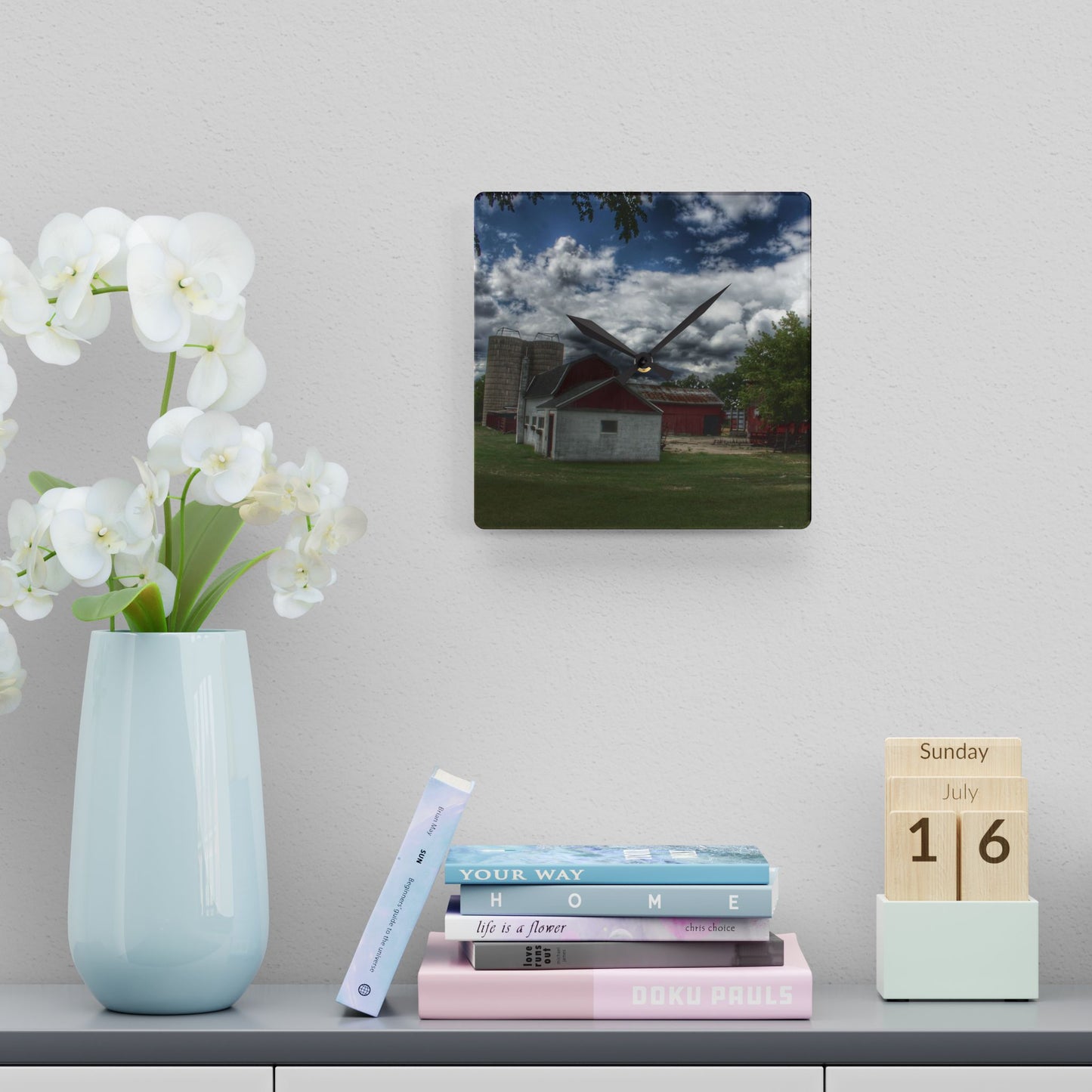 U R There Photography Five Lakes Farm I Rustic Farmhouse Acrylic Analog Wall Clock 10.75'' × 10.75'' (Square)
