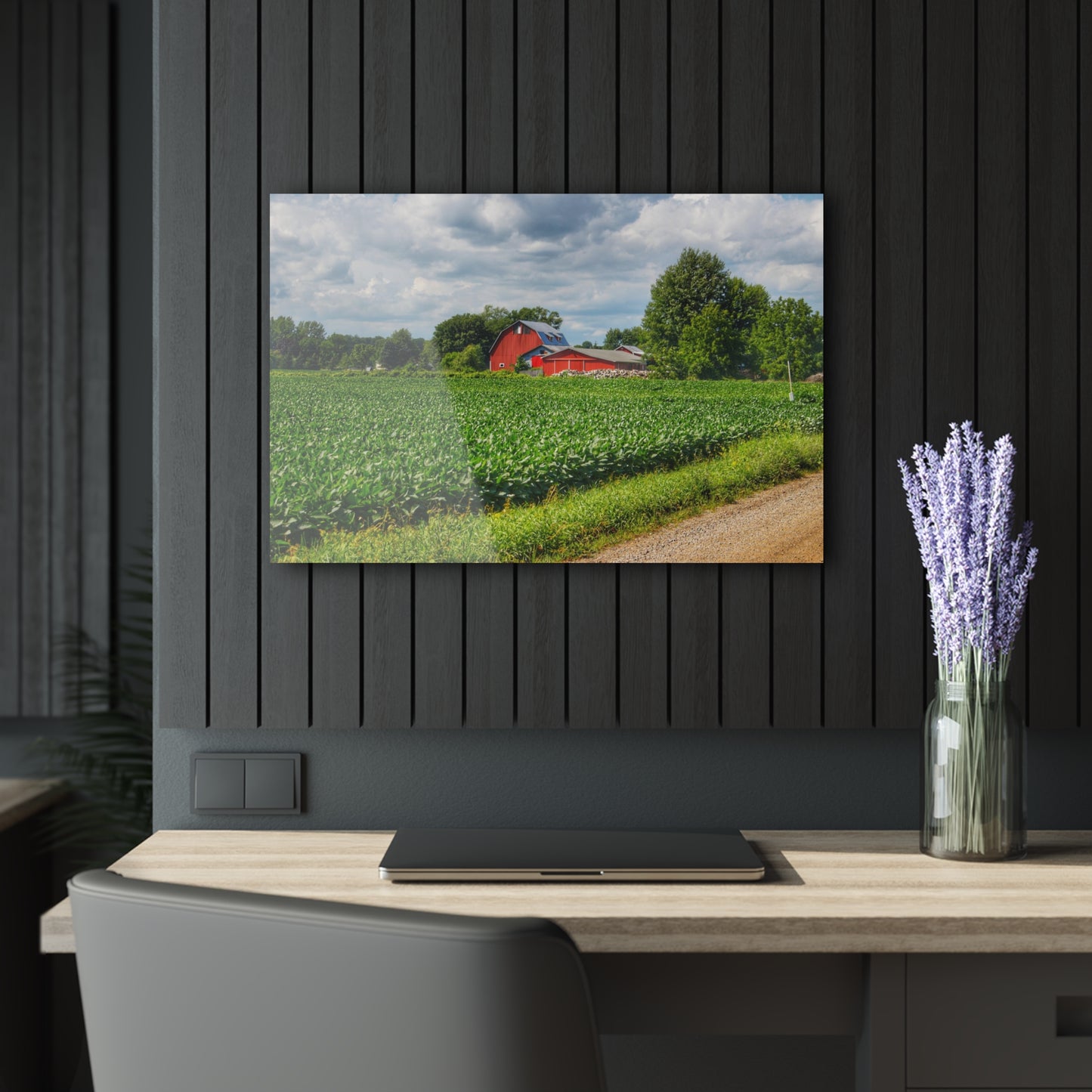 U R There Photography Block Road Reds Rustic Farmhouse Acrylic Wall Print