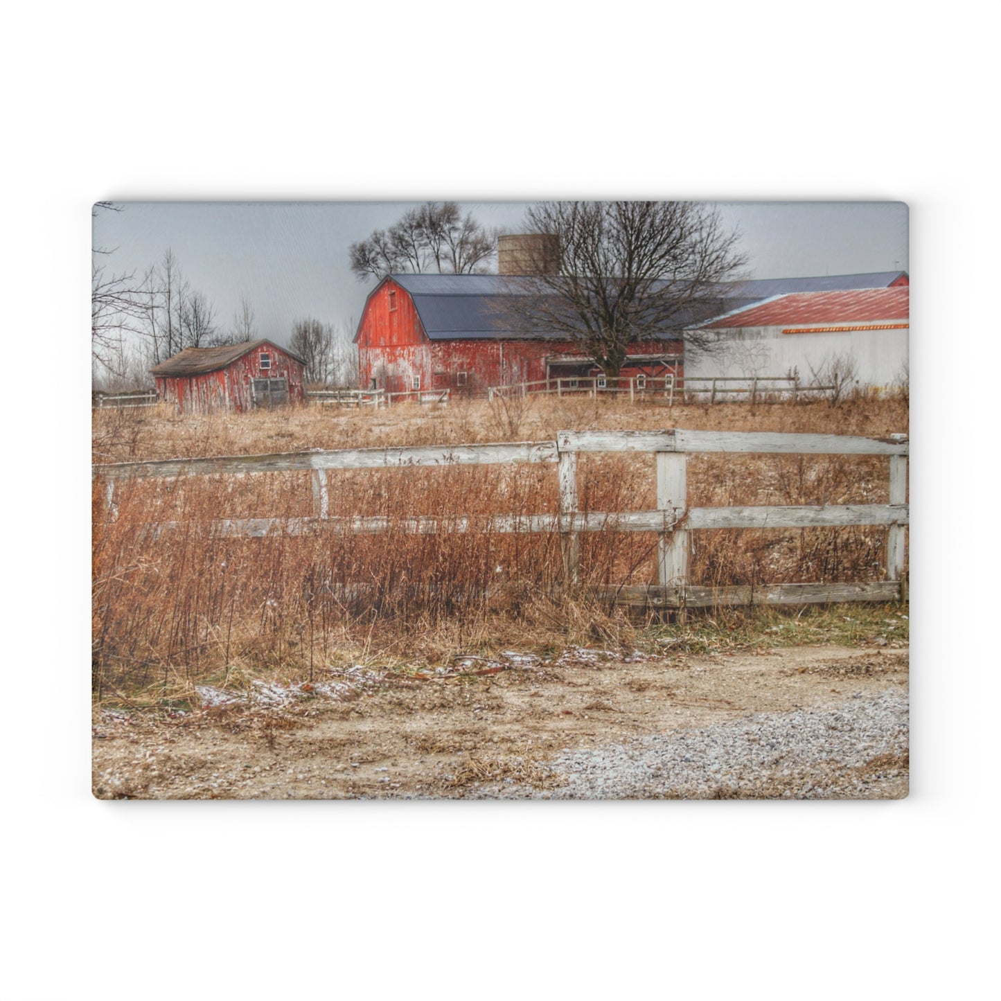 U R There Photography Mound Road Reds Rustic Farmhouse Tempered-Glass Cutting Board