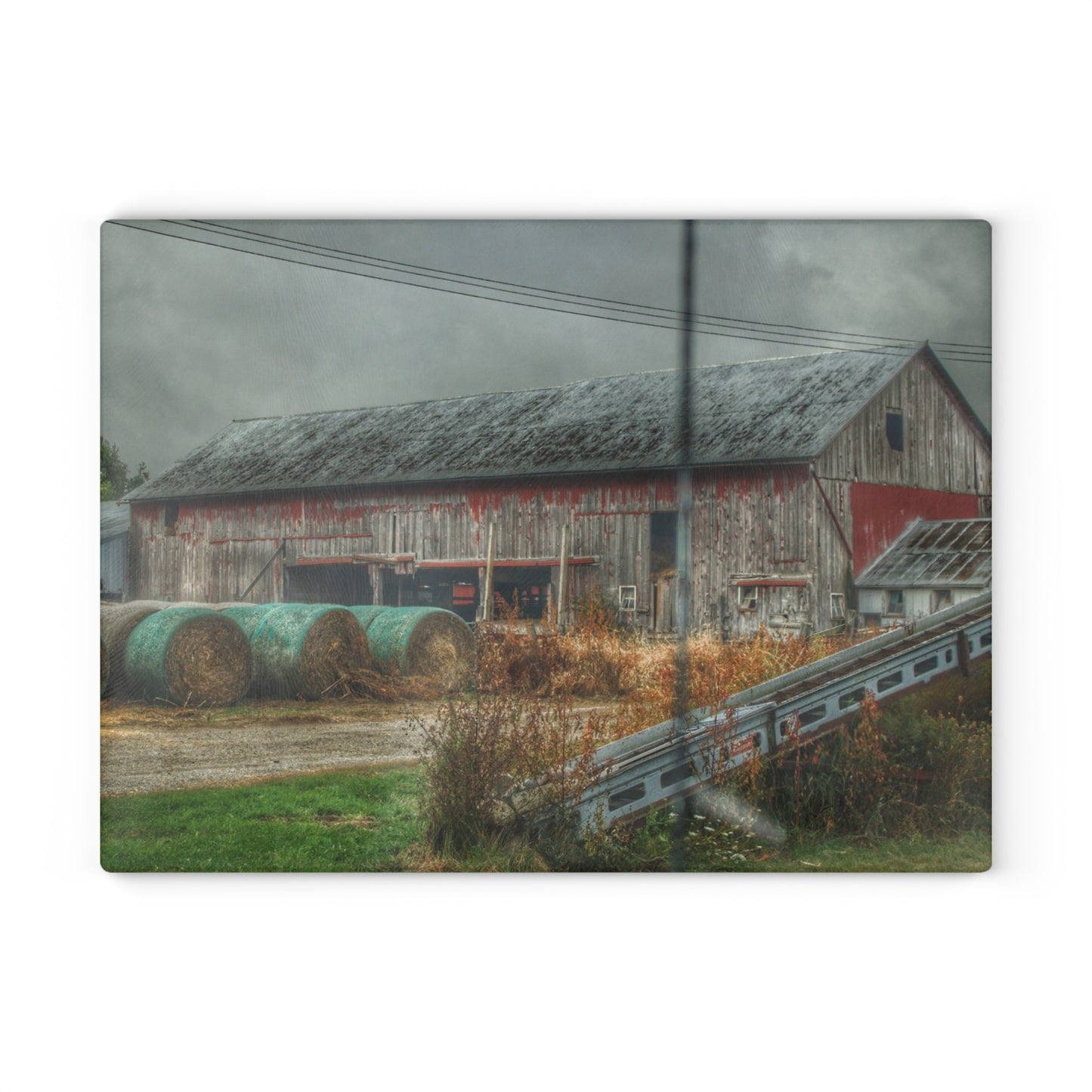 U R There Photography Richville Road Grey I Rustic Farmhouse Tempered-Glass Cutting Board