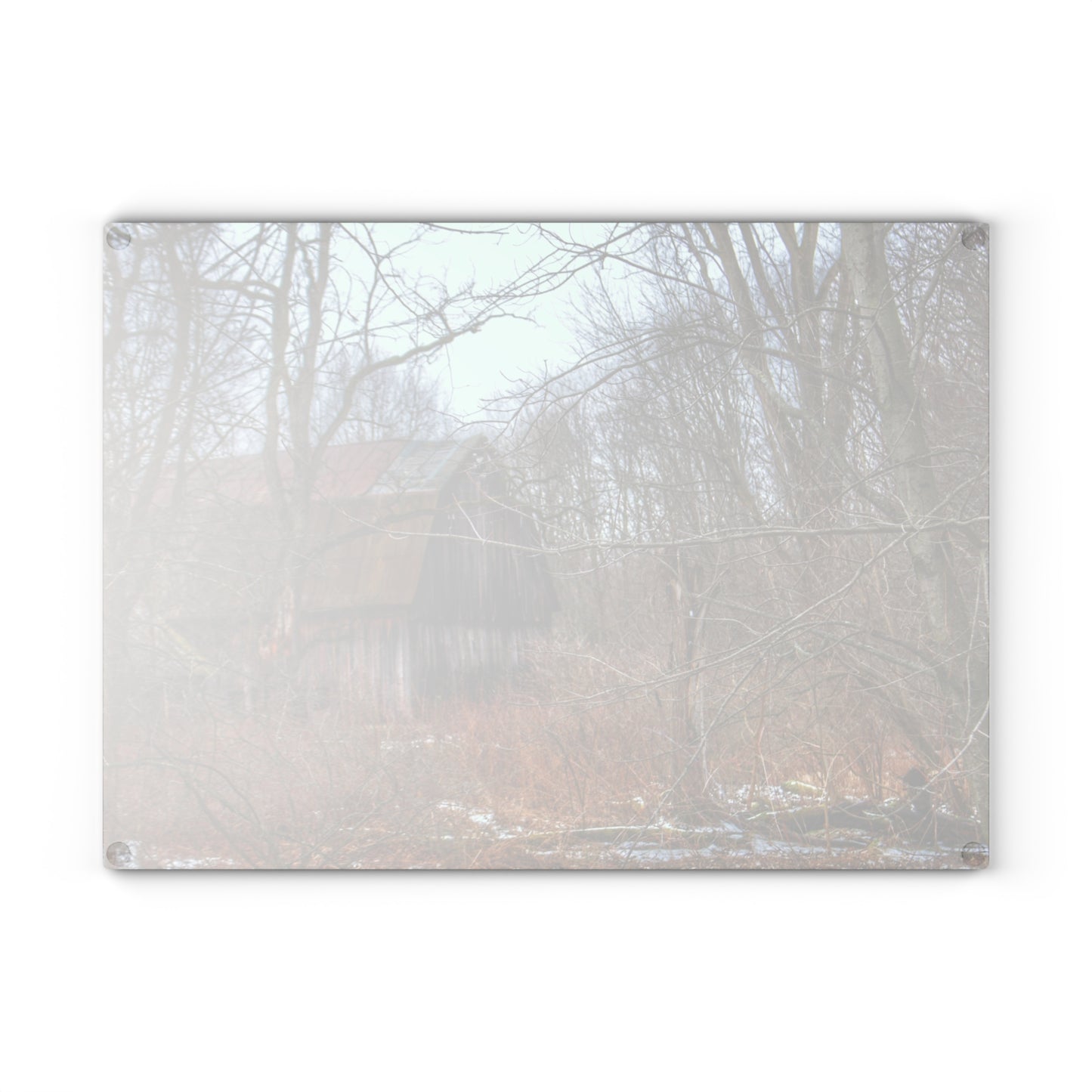 U R There Photography West Barnes Lake Hidden Red Rustic Farmhouse Tempered-Glass Cutting Board