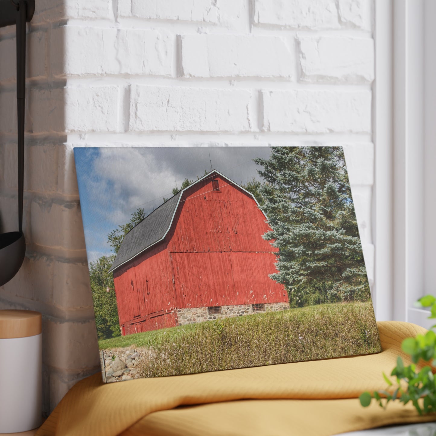 U R There Photography Oxford Baldwin Red Rustic Farmhouse Tempered-Glass Cutting Board