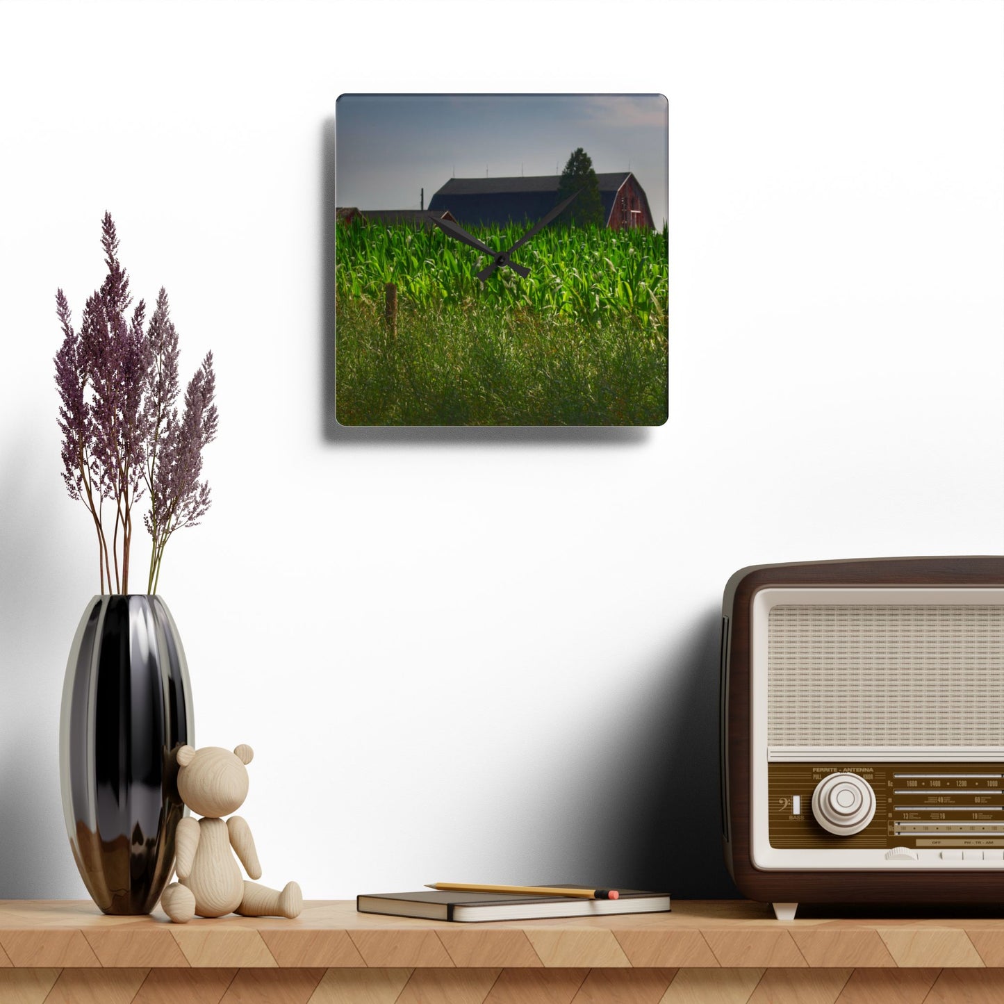 U R There Photography Beyond the Corn in Metamora Rustic Farmhouse Acrylic Analog Wall Clock