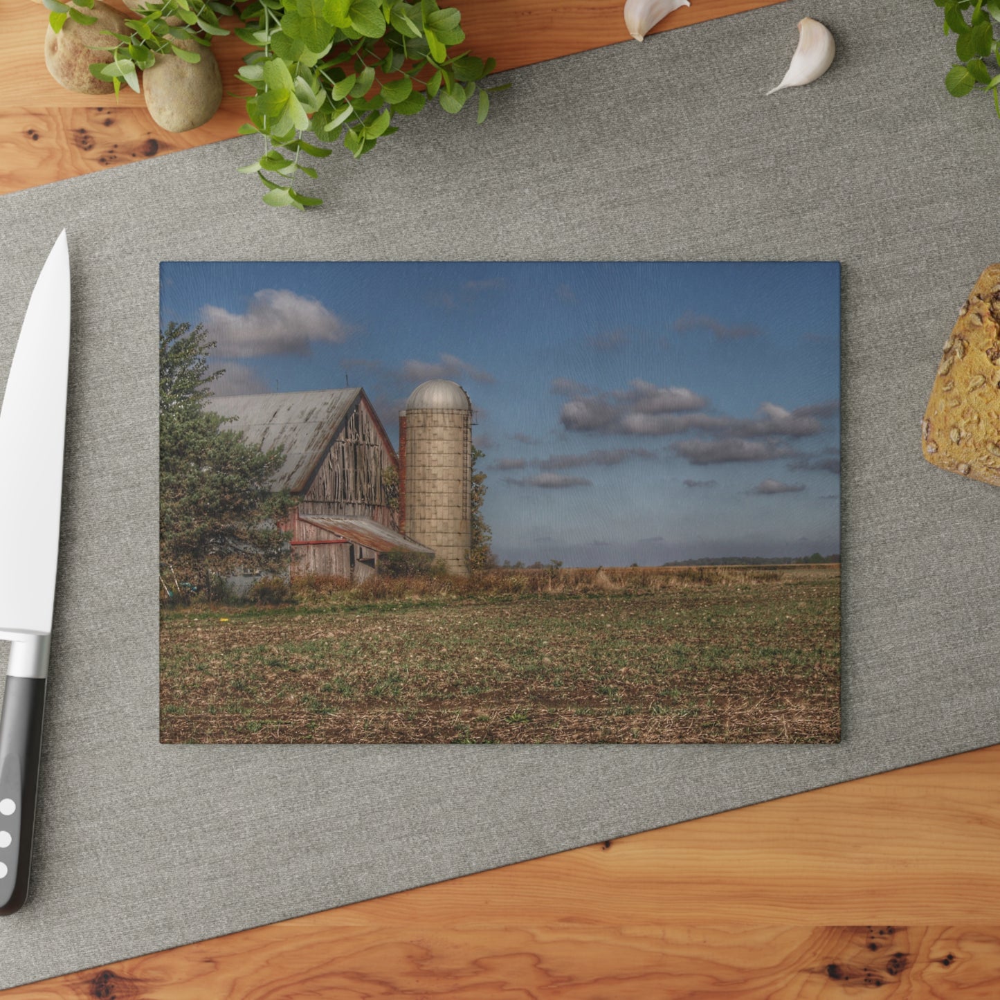U R There Photography Sheridan Line Road Grey II Rustic Farmhouse Tempered-Glass Cutting Board