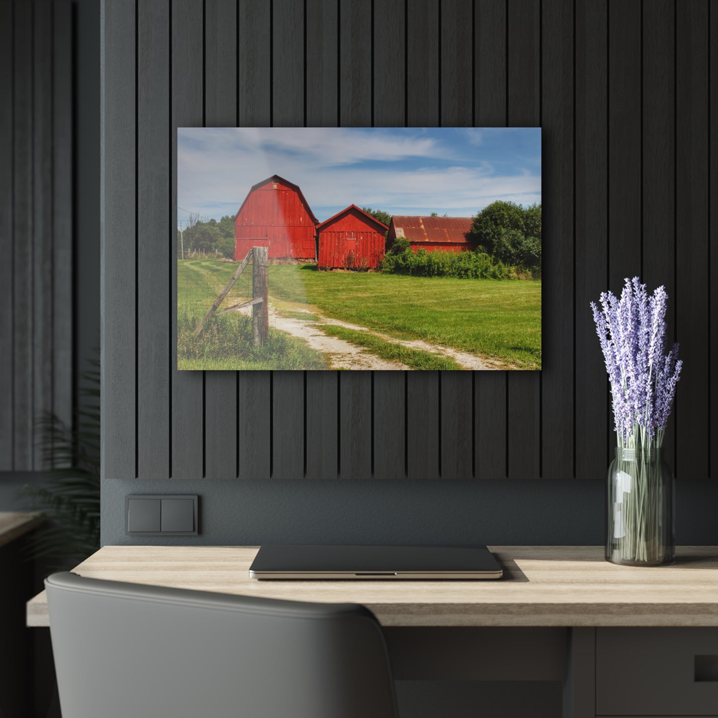 U R There Photography South Oak Road Reds I Rustic Farmhouse Acrylic Wall Print