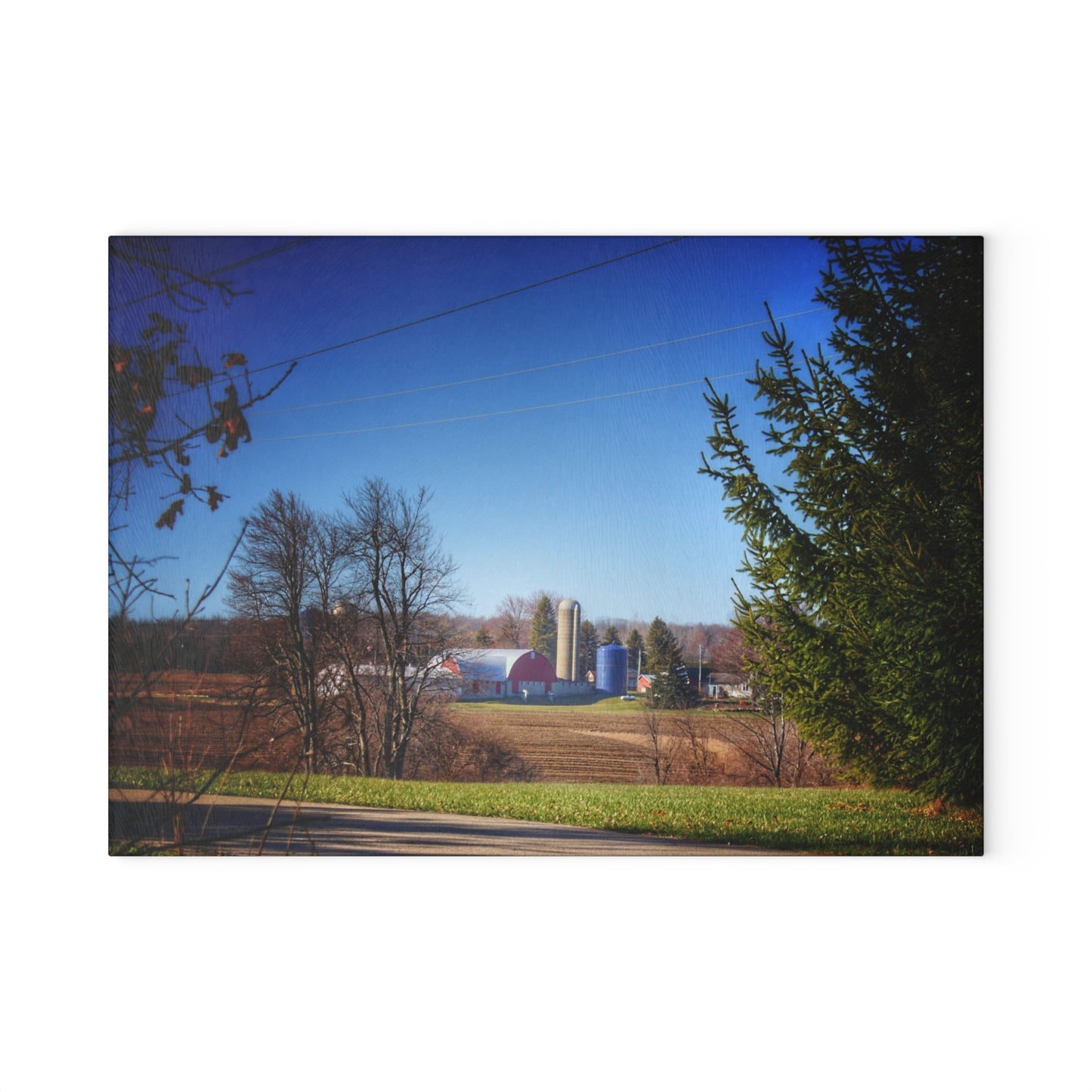 U R There Photography Across the Field on Brocker Road Rustic Farmhouse Tempered-Glass Cutting Board
