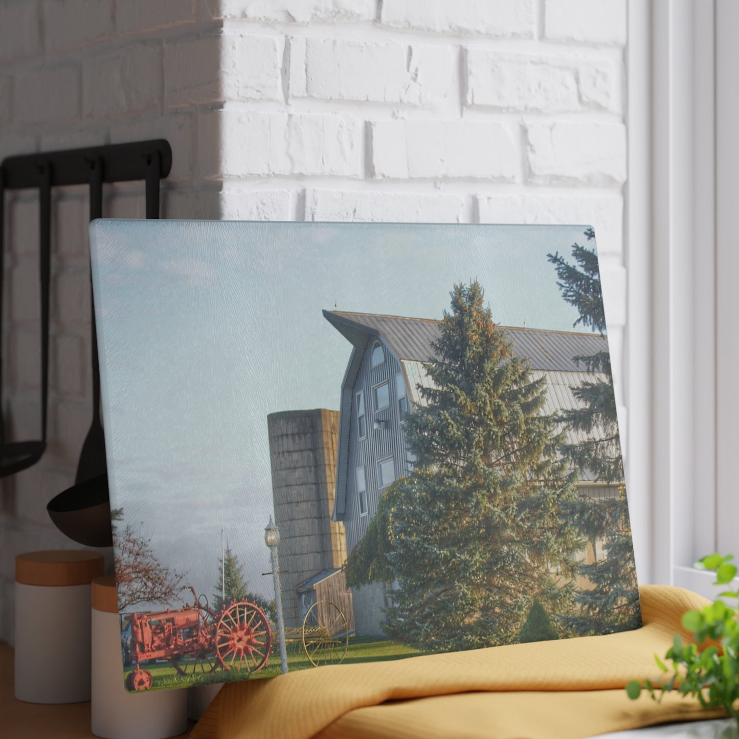 U R There Photography Peppermill Grey Rustic Farmhouse Tempered-Glass Cutting Board