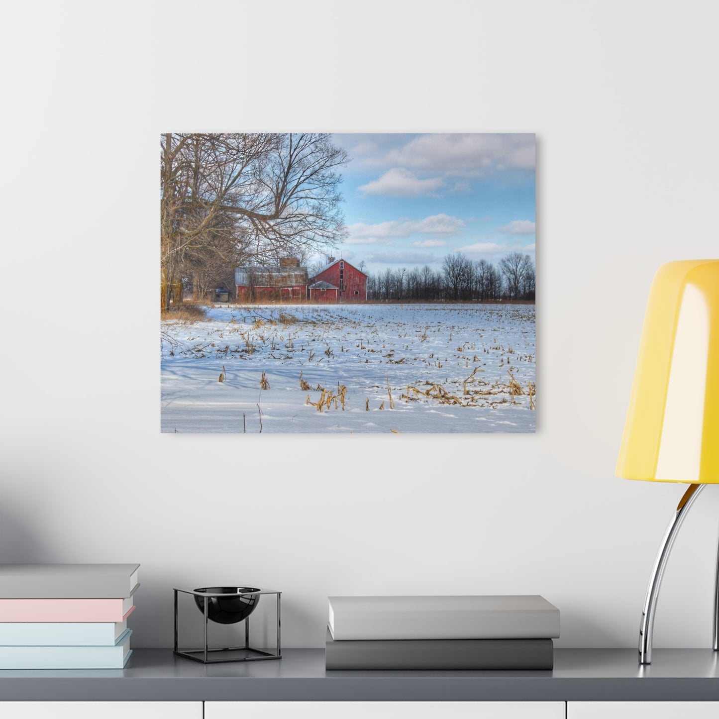 Rustic Farmhouse Wall Print Featuring Across Barnes Roads Frozen Corn Field