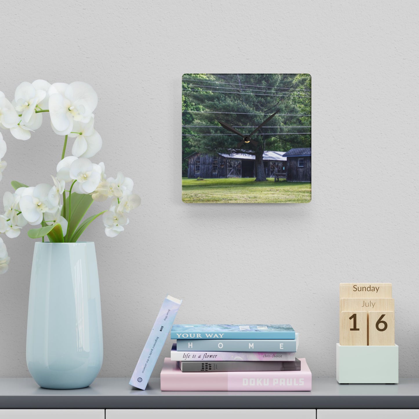 U R There Photography Leonard Road Roadside Greys Rustic Farmhouse Acrylic Analog Wall Clock