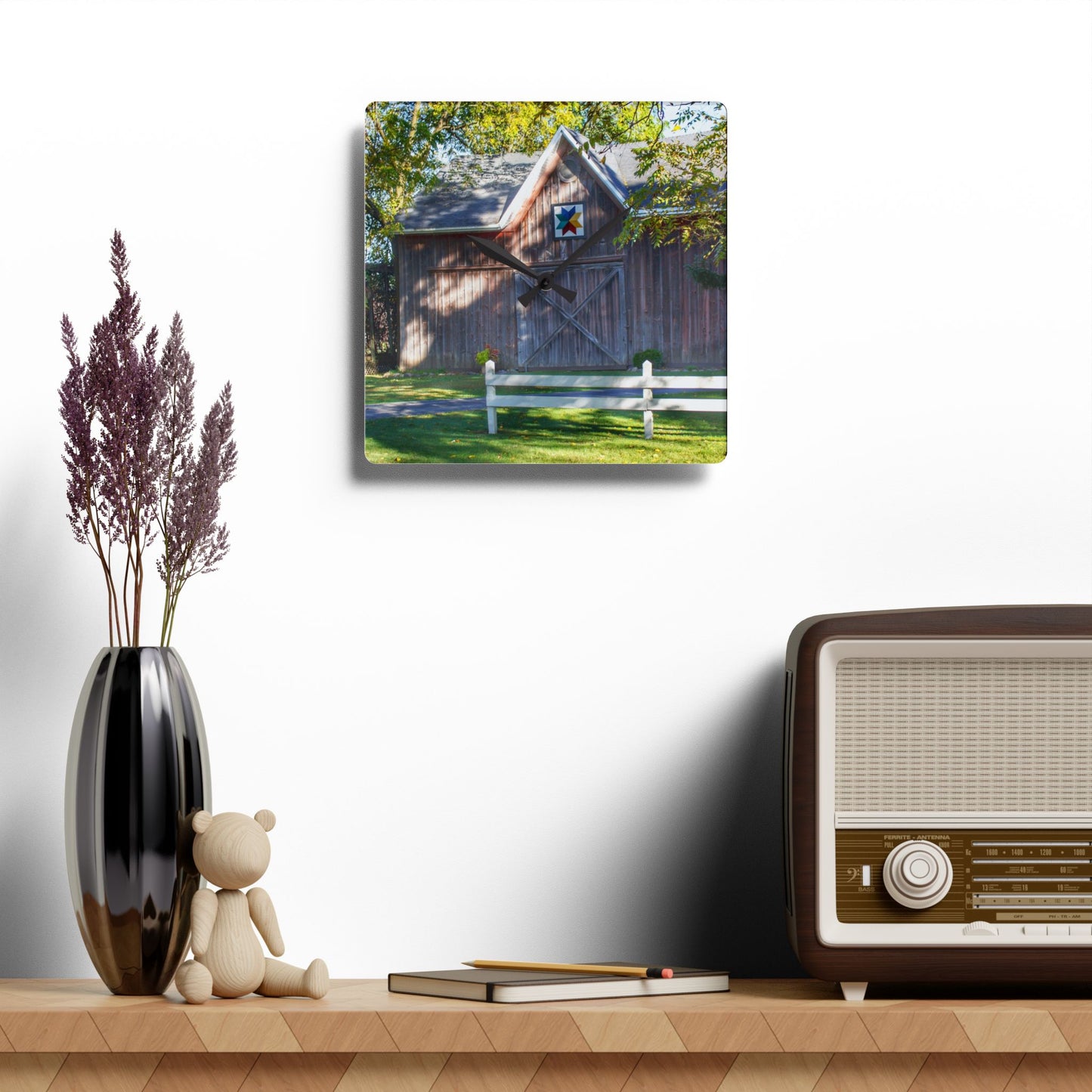 U R There Photography Hunters Creek Quilted II Rustic Farmhouse Acrylic Analog Wall Clock