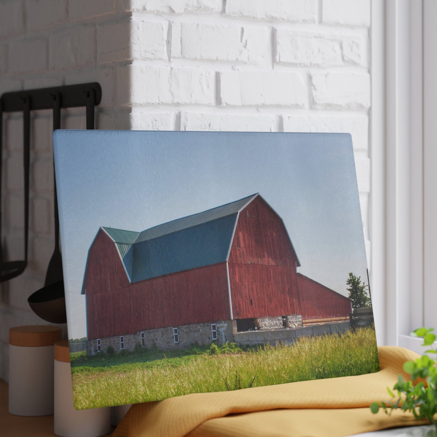 U R There Photography Burnside Red Rustic Farmhouse Tempered-Glass Cutting Board