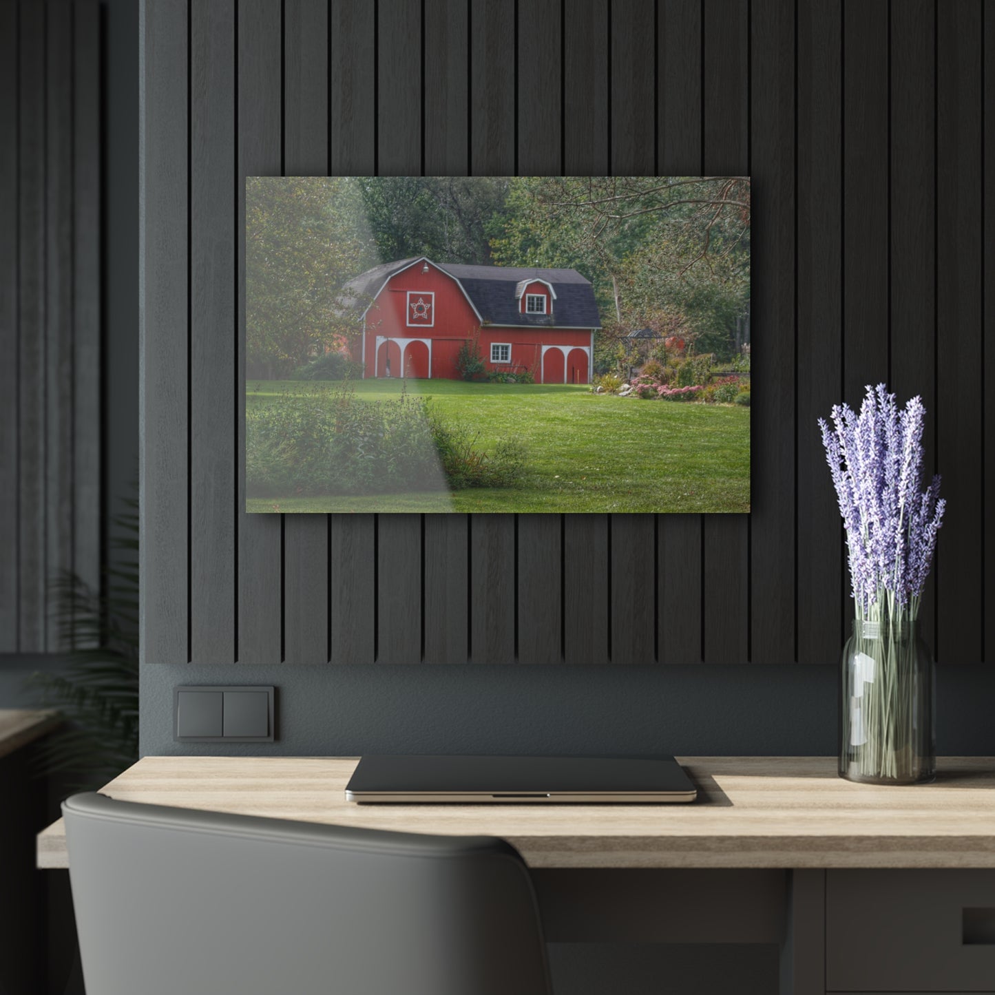 U R There Photography Charming Red Rustic Farmhouse Acrylic Wall Print