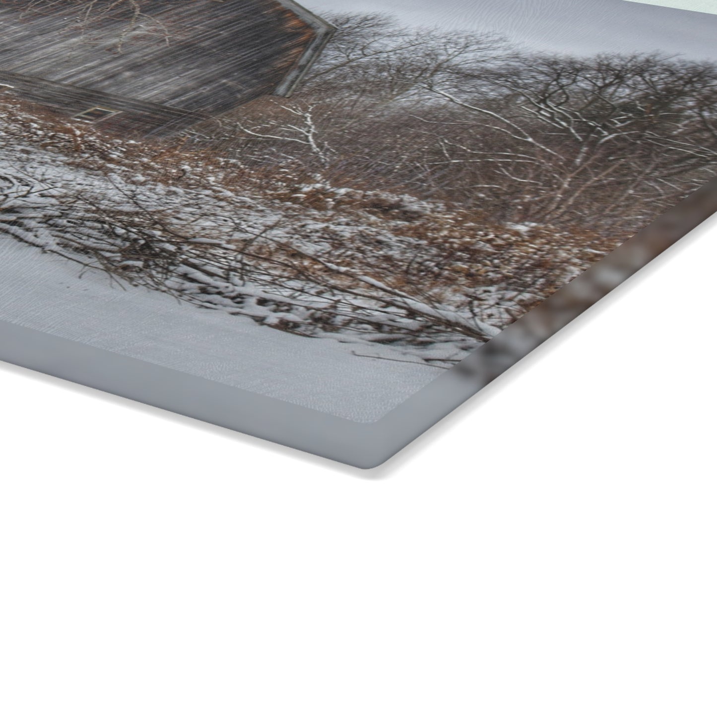 U R There Photography Vassar Road Hidden Grey in Winter Rustic Farmhouse Tempered-Glass Cutting Board