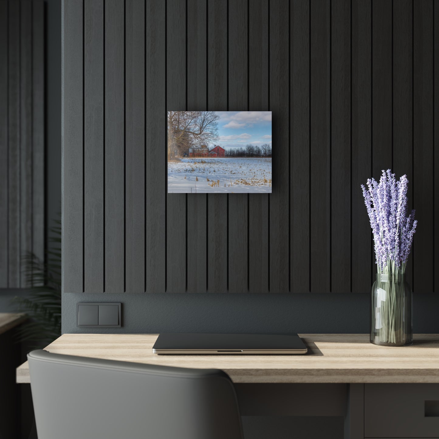 Rustic Farmhouse Wall Print Featuring Across Barnes Roads Frozen Corn Field