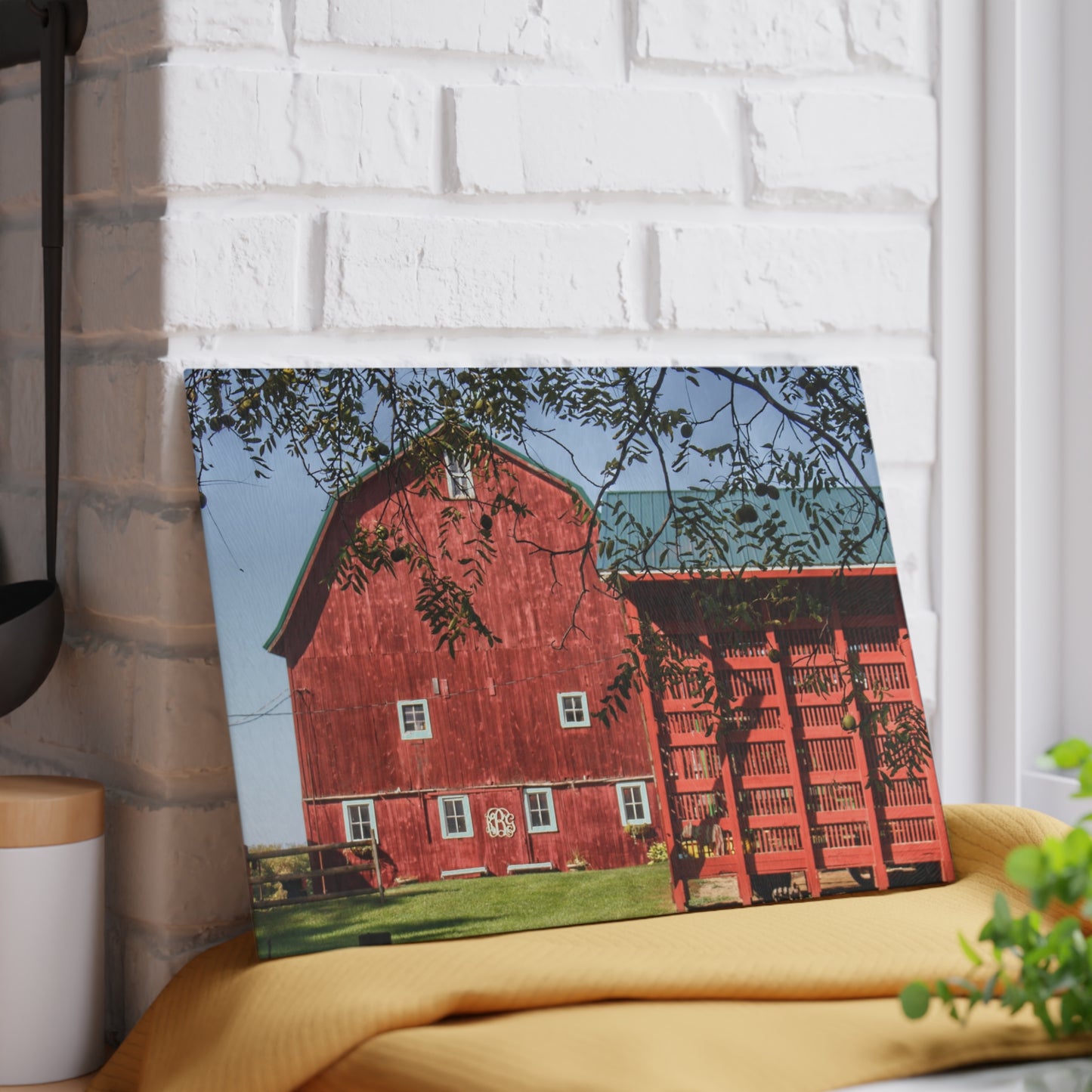 U R There Photography Gardner Road Red I Rustic Farmhouse Tempered-Glass Cutting Board