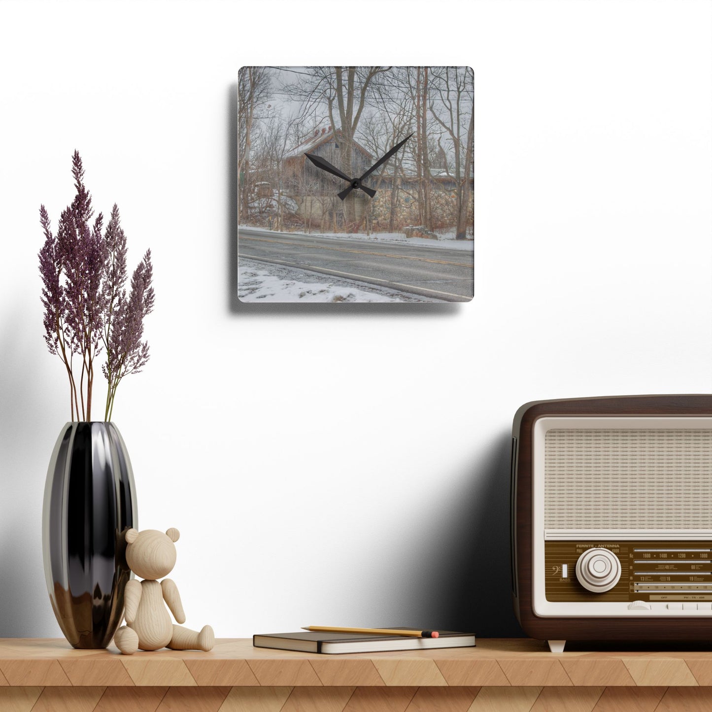 U R There Photography Leonard Stone Grey Rustic Farmhouse Acrylic Analog Wall Clock