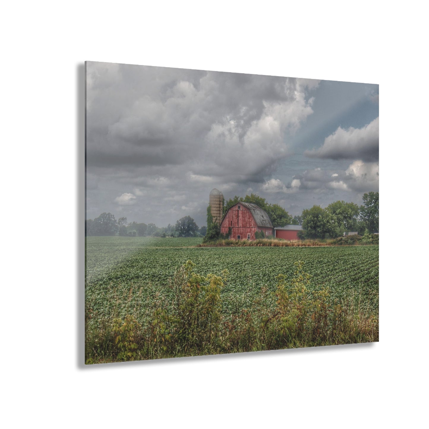 U R There Photography Church Road Red Rustic Farmhouse Acrylic Analog Wall Clock