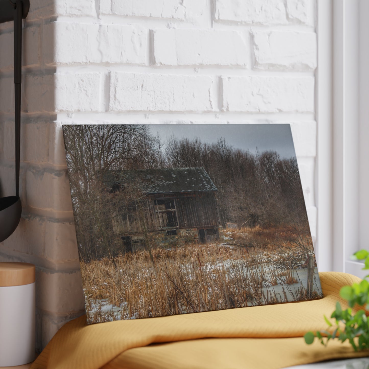 U R There Photography Norway Lake Road Hidden Grey I Rustic Farmhouse Tempered-Glass Cutting Board