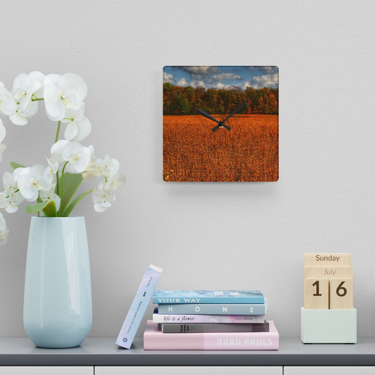 U R There Photography Fall on Murphy Lake I Rustic Farmhouse Acrylic Analog Wall Clock 10.75'' × 10.75'' (Square)