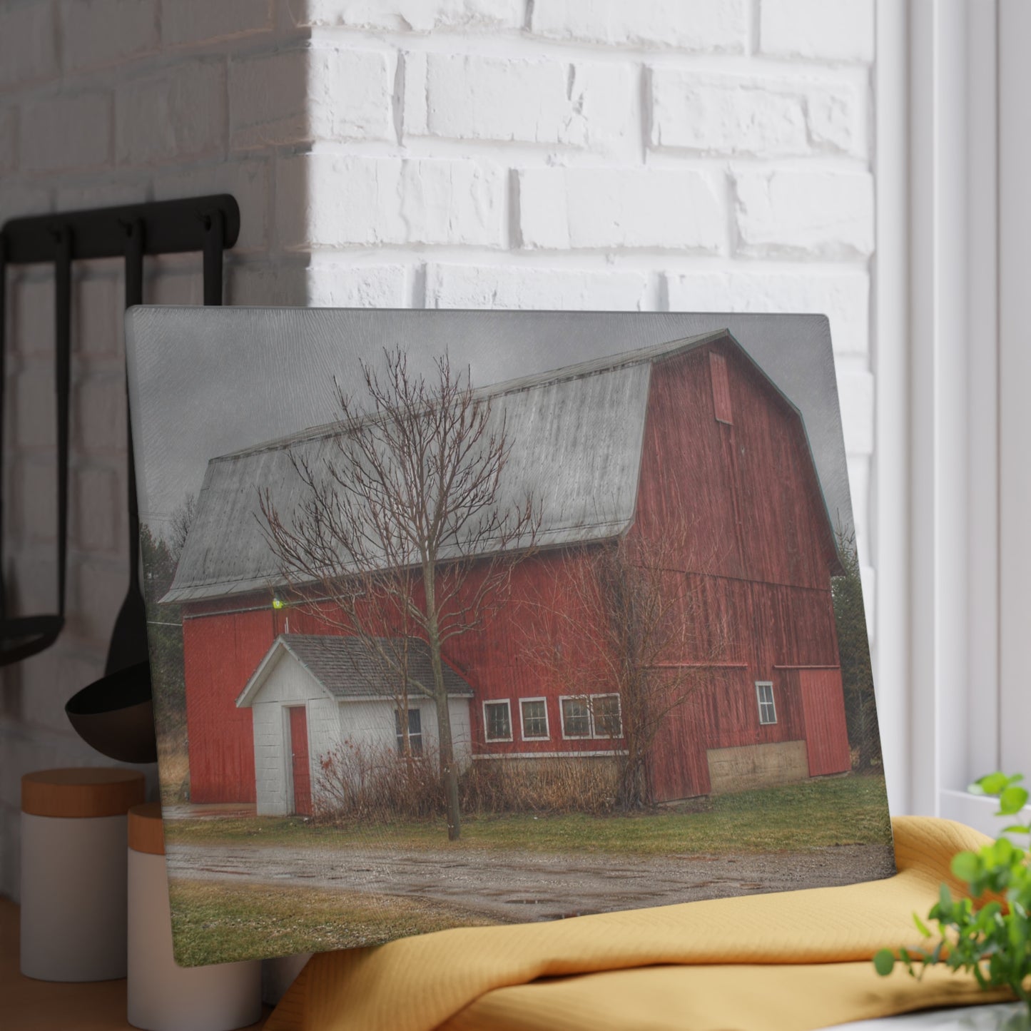 U R There Photography Bray Road Red II Rustic Farmhouse Tempered-Glass Cutting Board