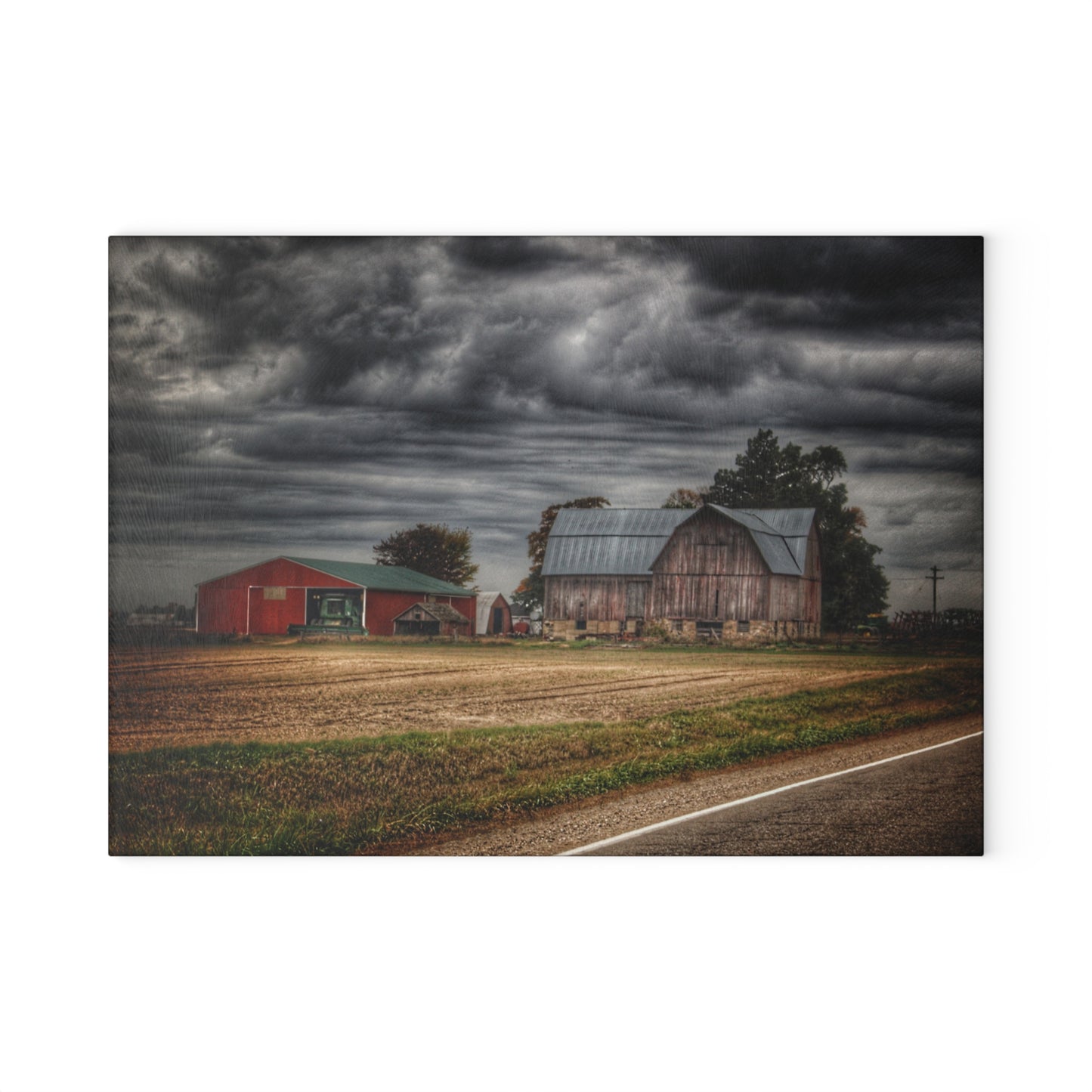 U R There Photography Snover Road Red II Rustic Farmhouse Tempered-Glass Cutting Board