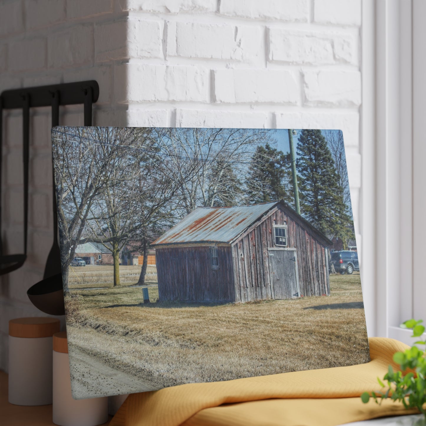 U R There Photography Ray Center Roadside Shack Rustic Farmhouse Tempered-Glass Cutting Board