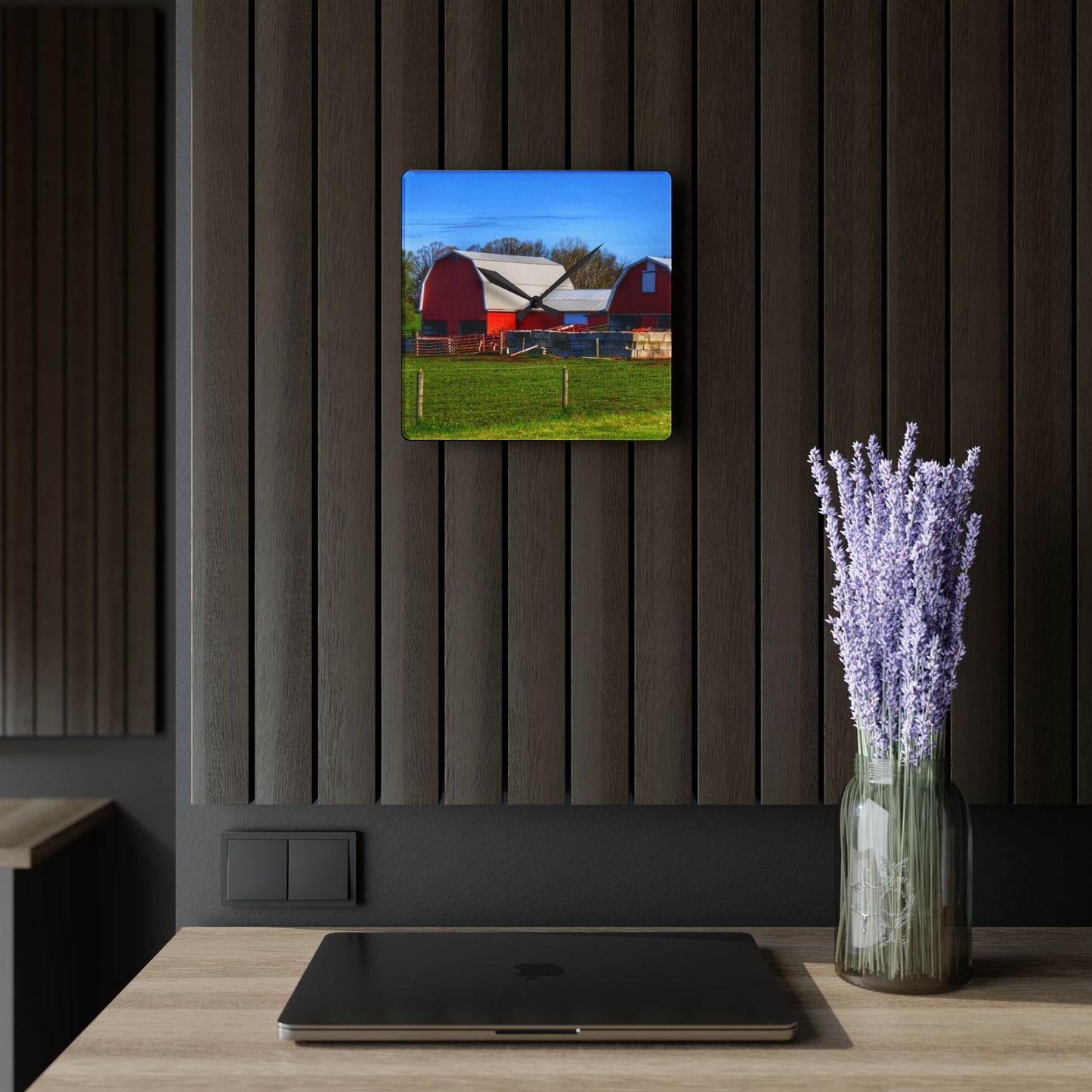 U R There Photography M-15 Reds Rustic Farmhouse Acrylic Analog Wall Clock
