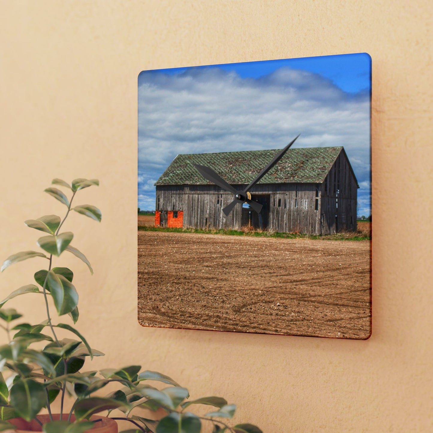 U R There Photography Rescue Road Grey Rustic Farmhouse Acrylic Analog Wall Clock
