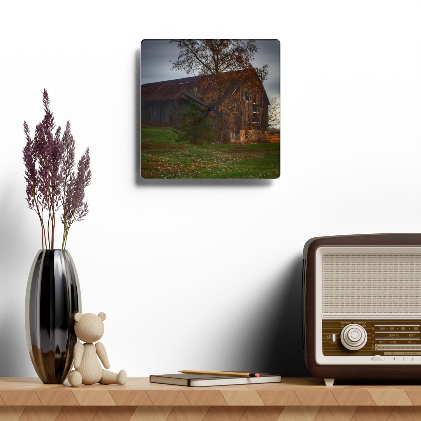 U R There Photography Melvin Grey Rustic Farmhouse Acrylic Analog Wall Clock