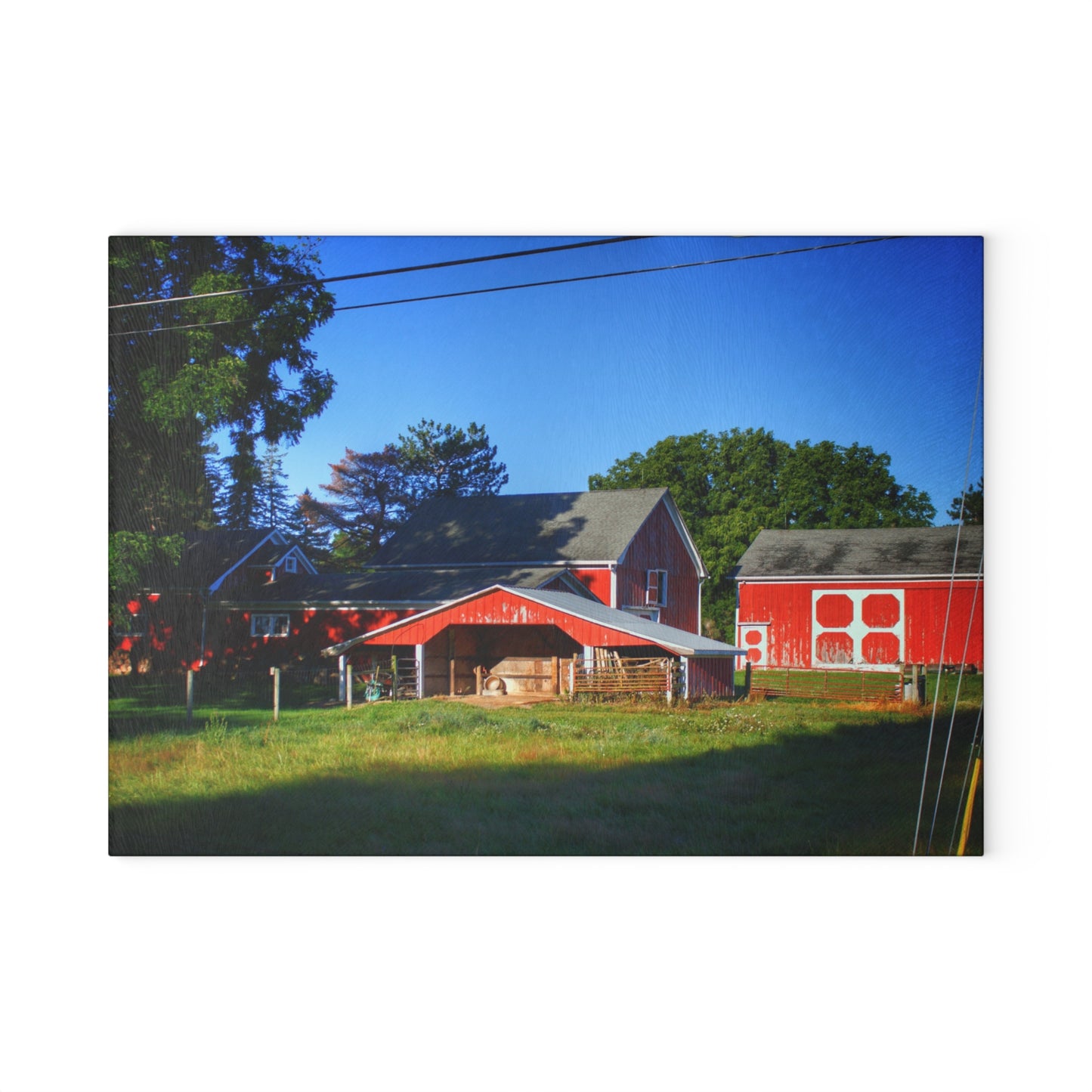 U R There Photography Rochester Road Little Red Farm Rustic Farmhouse Tempered-Glass Cutting Board
