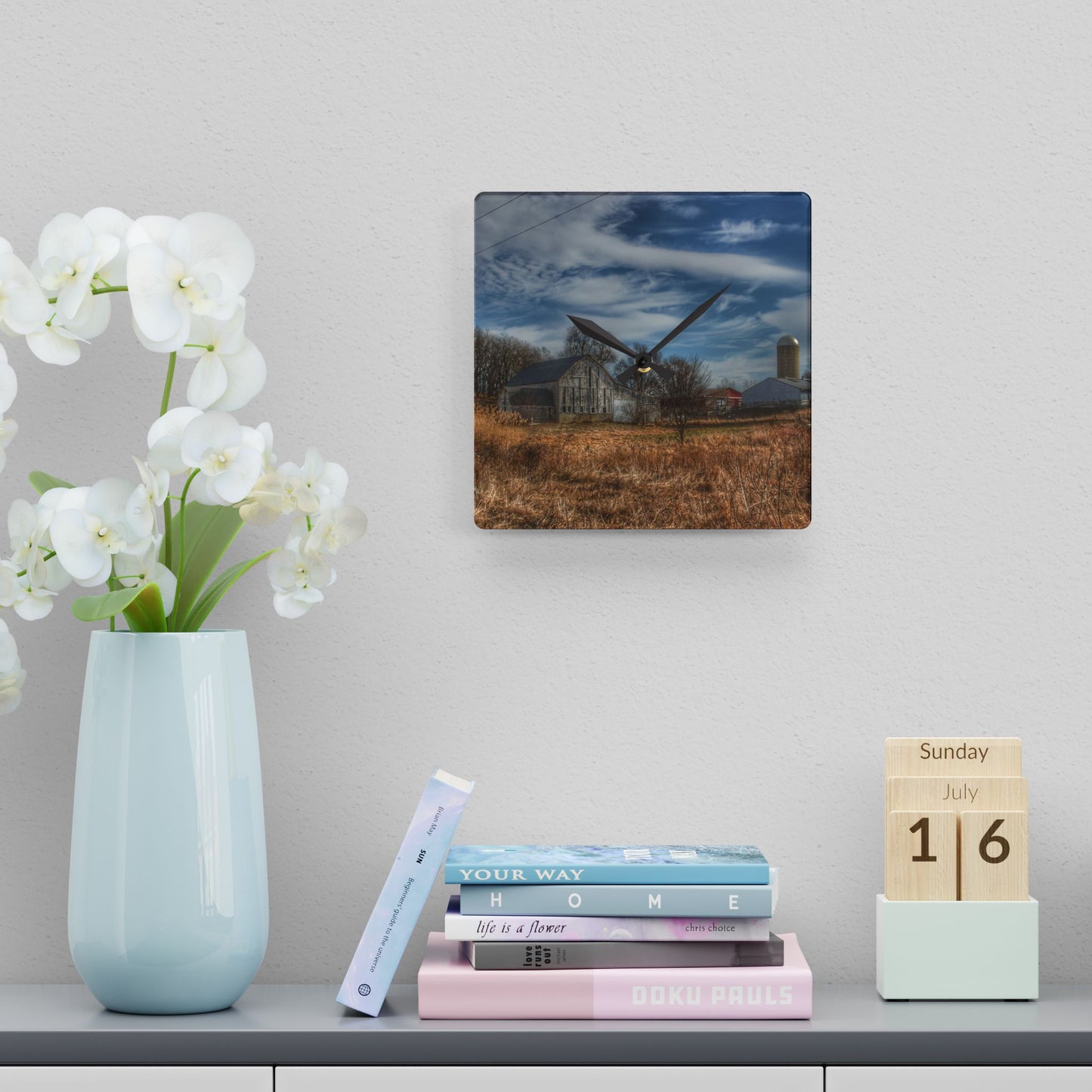 U R There Photography Newark Road White II Rustic Farmhouse Acrylic Analog Wall Clock