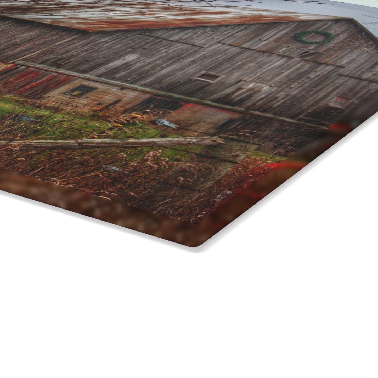U R There Photography Churchill Christmas Barn II Rustic Farmhouse Tempered-Glass Cutting Board