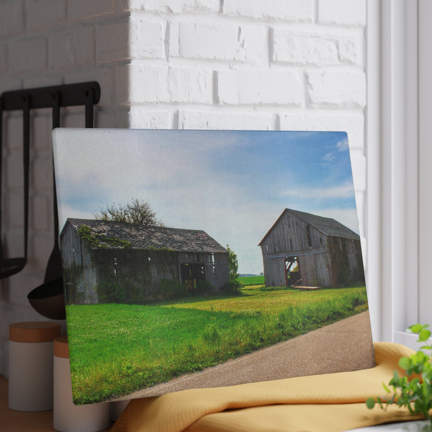 U R There Photography Caro Road Twin Greys I Rustic Farmhouse Tempered-Glass Cutting Board