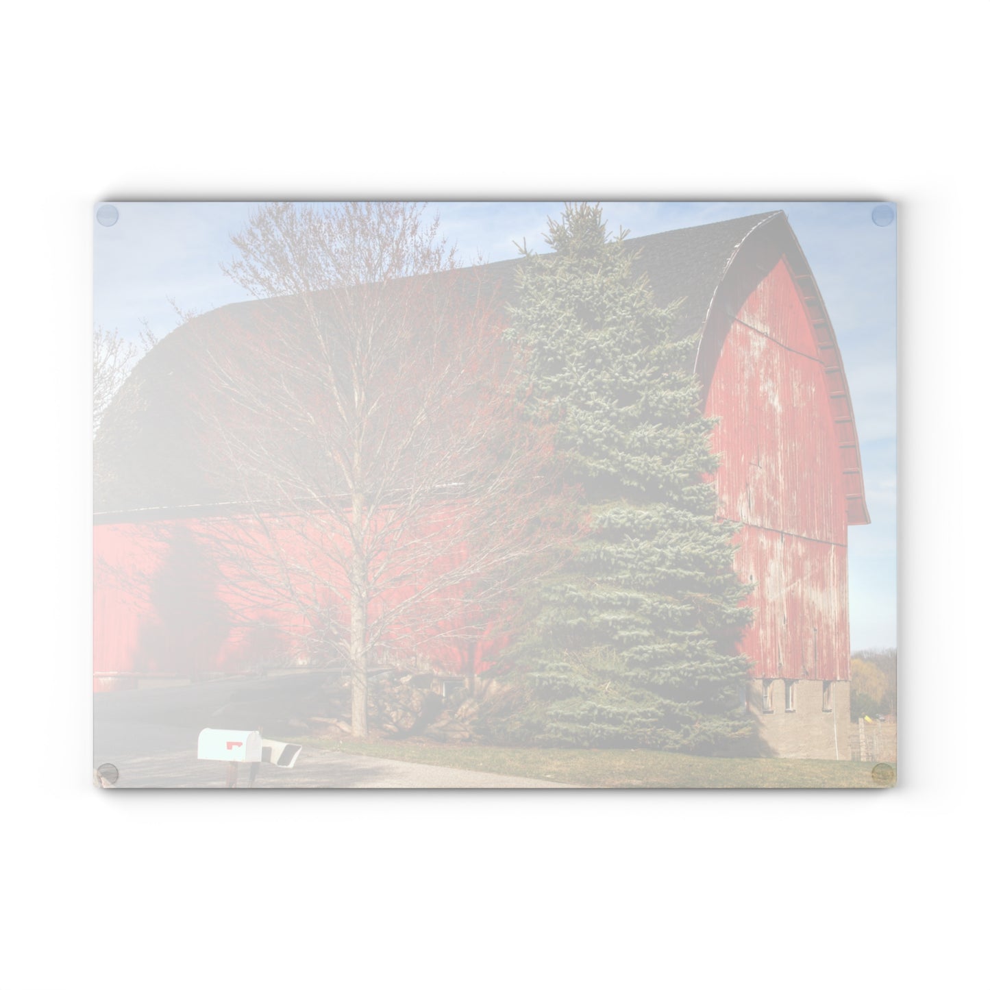 U R There Photography West Sutton Road Red Rustic Farmhouse Tempered-Glass Cutting Board