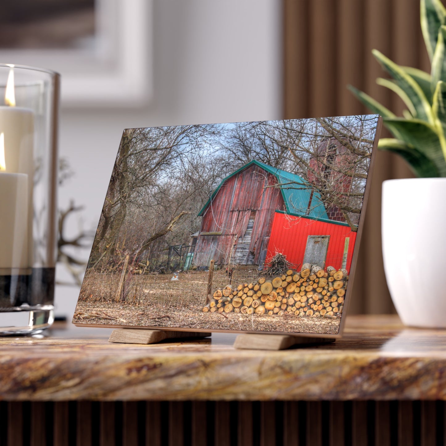 U R There Photography Bray Road Hidden Barnyard Red II Rustic Farmhouse Decorative Ceramic Tile