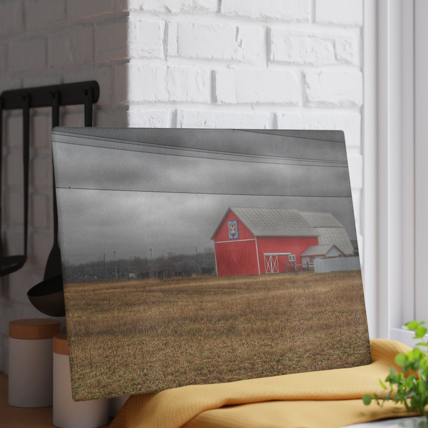 U R There Photography Barnes Road Quilted Red Rustic Farmhouse Tempered-Glass Cutting Board