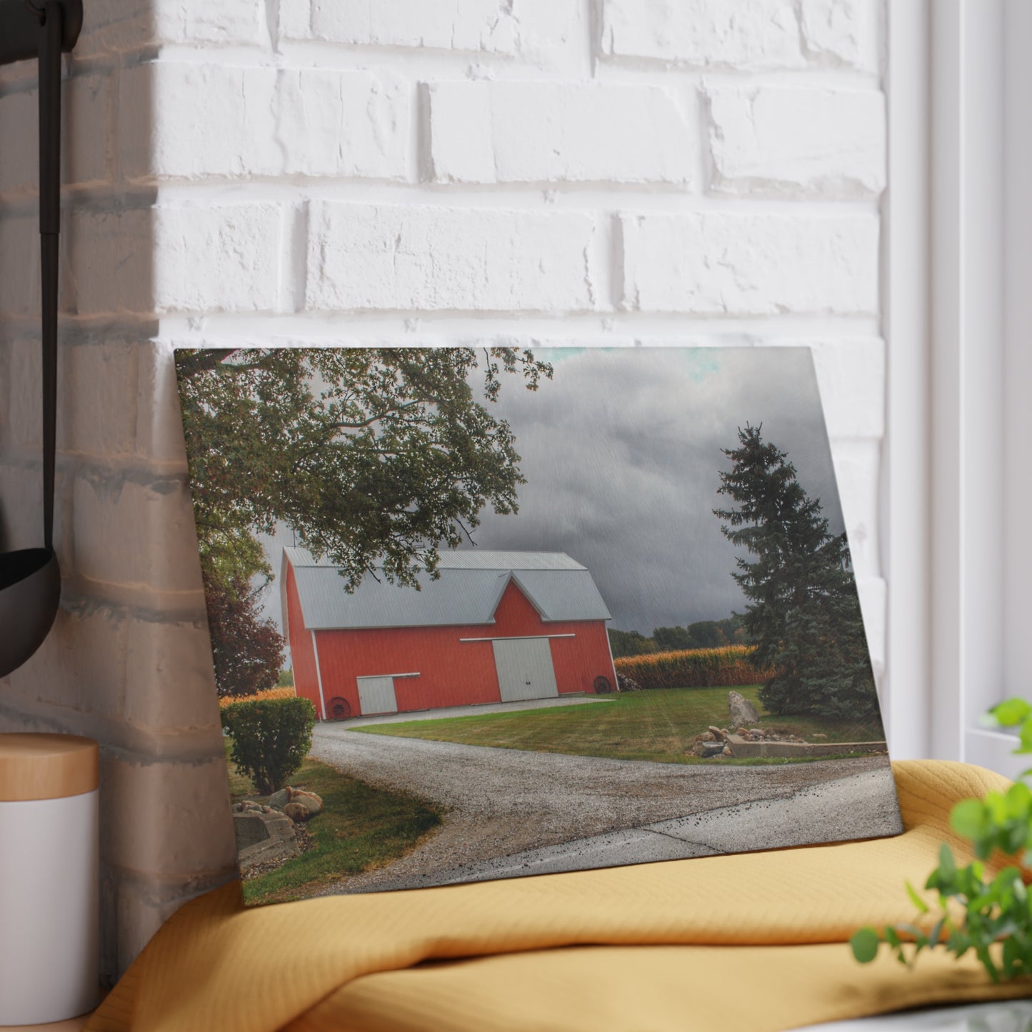 U R There Photography Richville Road Red Rustic Farmhouse Tempered-Glass Cutting Board