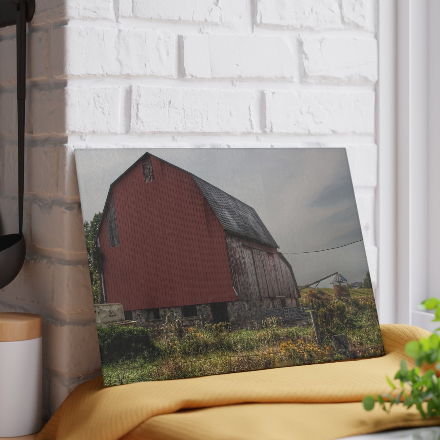 U R There Photography Roadside Stone Red Rustic Farmhouse Tempered-Glass Cutting Board