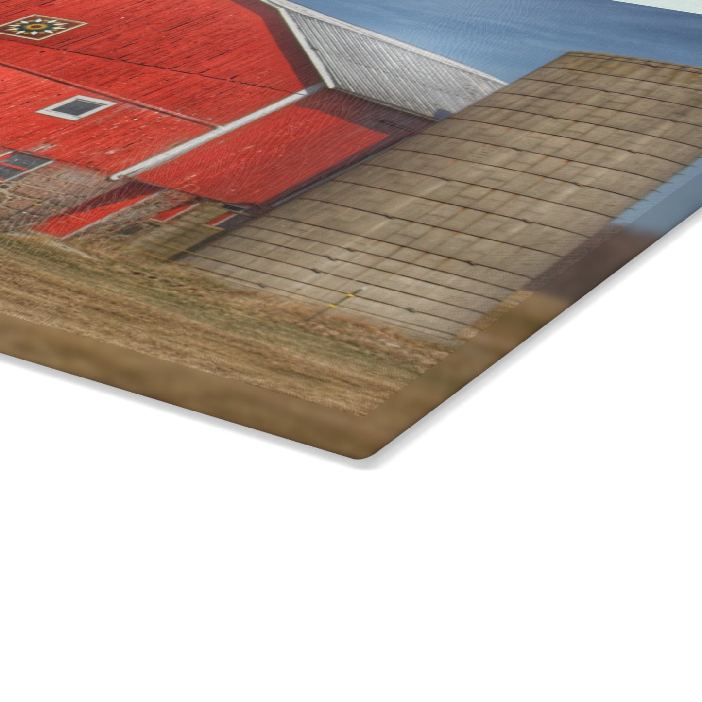 U R There Photography West Brown Road Quilted Red Rustic Farmhouse Tempered-Glass Cutting Board
