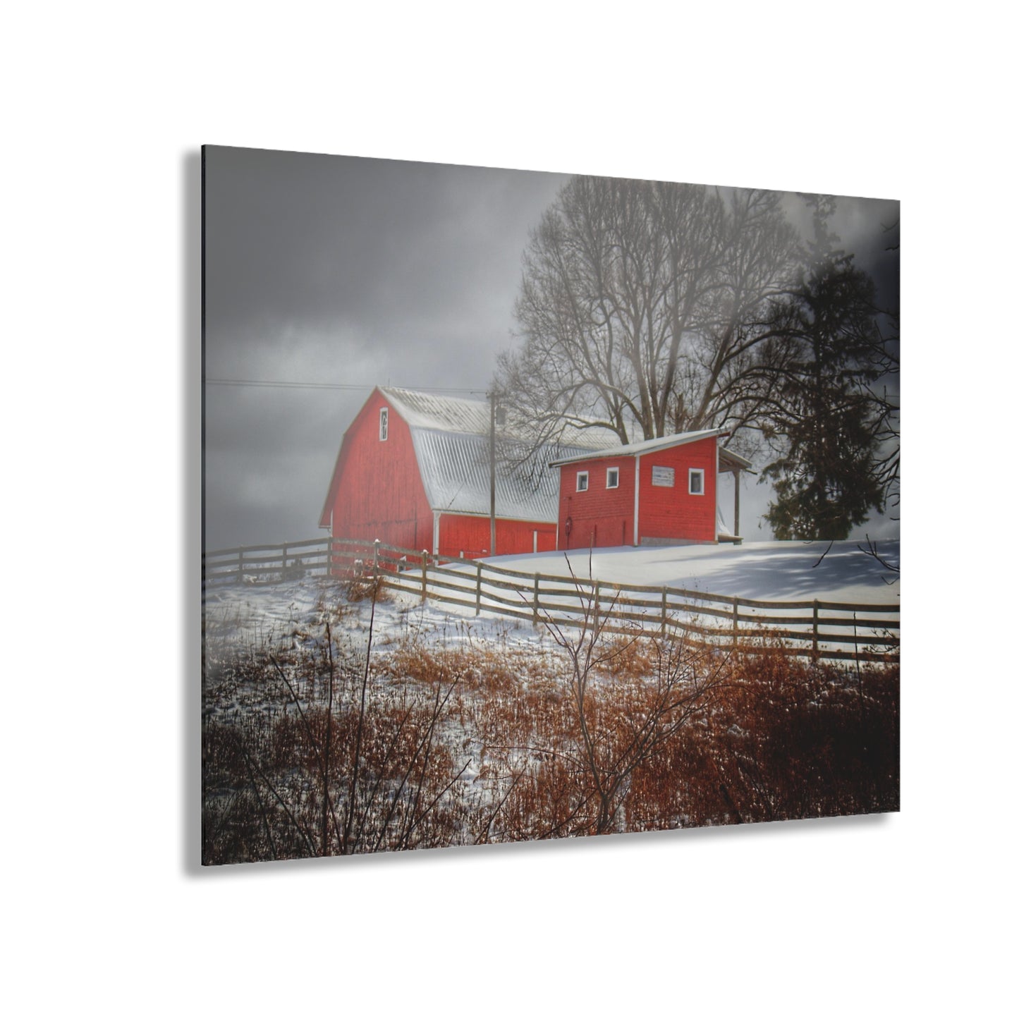 U R There Photography Catlin Red and Fence I Rustic Farmhouse Acrylic Wall Print
