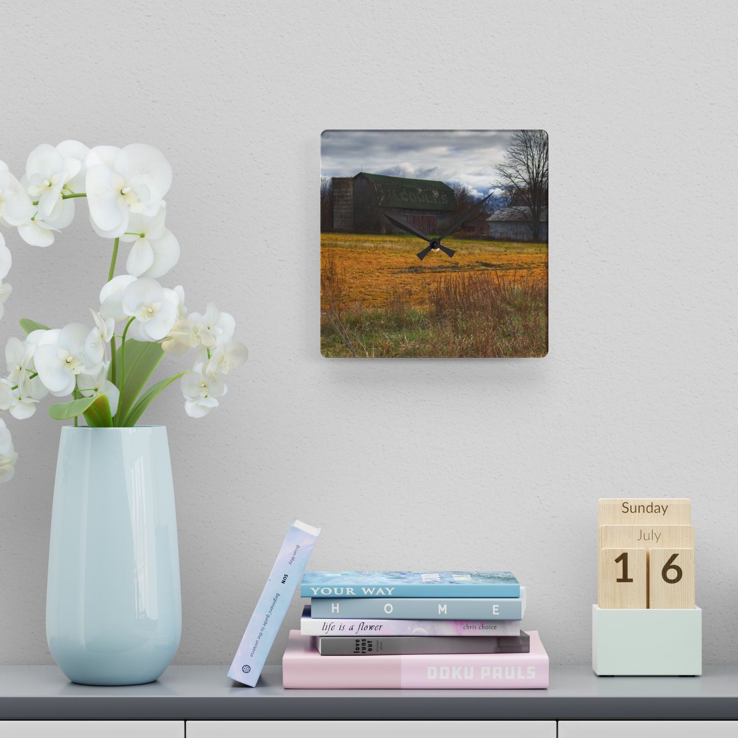 U R There Photography Golden Fields Farm Rustic Farmhouse Acrylic Analog Wall Clock