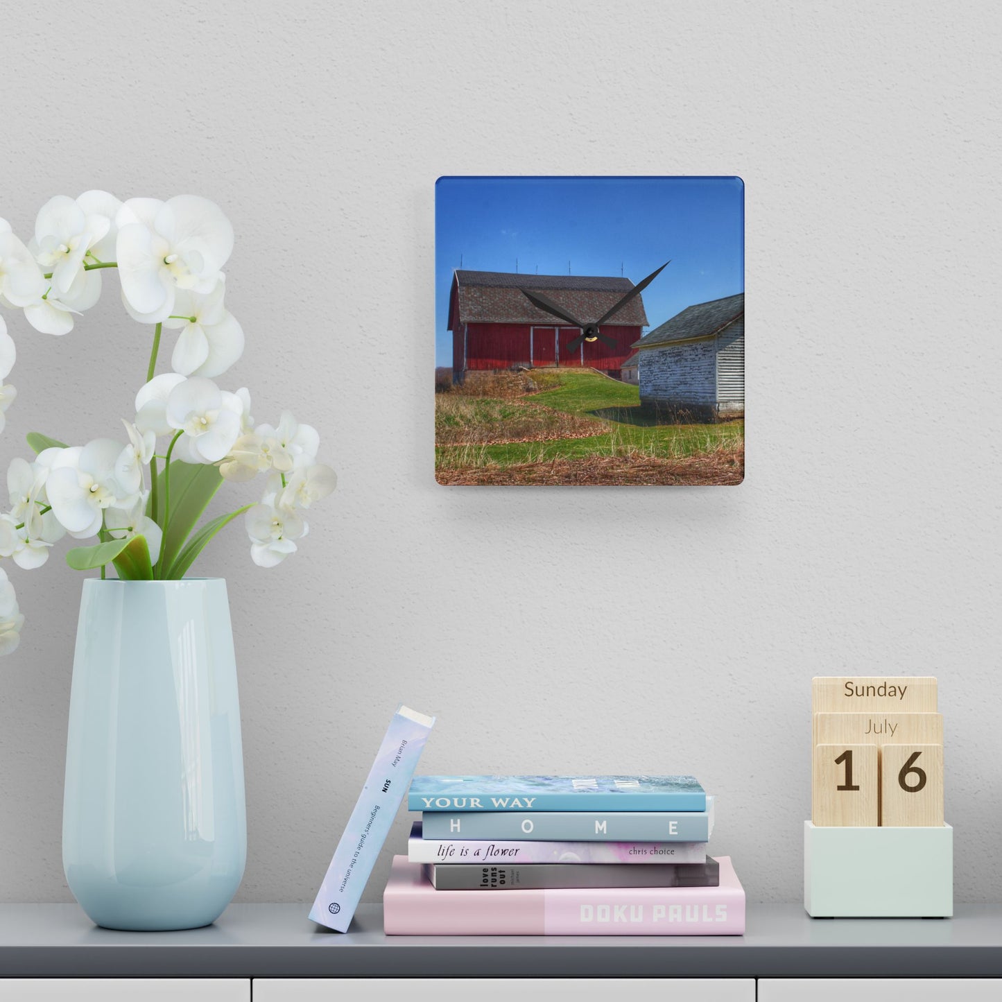 U R There Photography Colwood Hidden Red and Little White Rustic Farmhouse Wall Clock